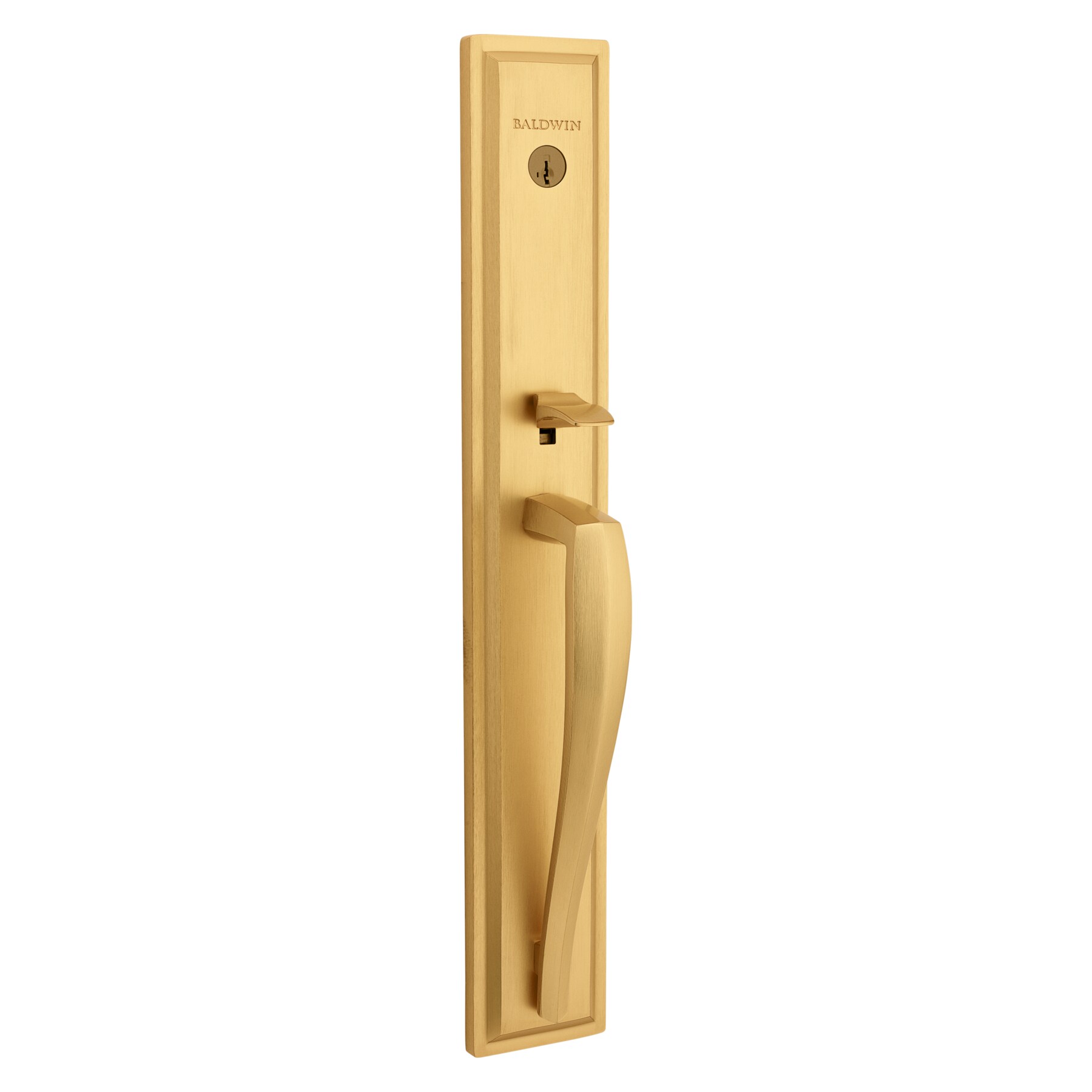 Baldwin Prestige Series Torrey Pines Satin Brass Single-Cylinder Keyed Entry Door Handleset with Torrey Lever and SmartKey