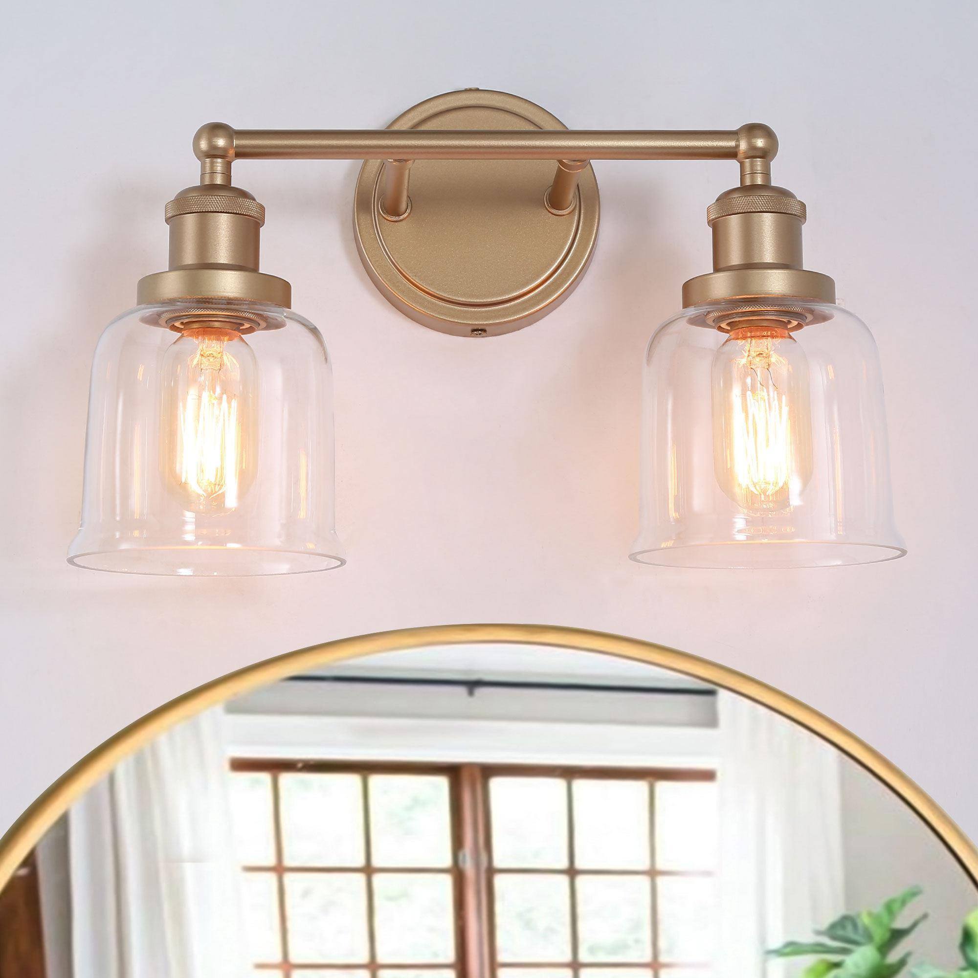 Uolfin QARVRI-LWS24312-37 14.5-in W 2 -Light Matte Gold Wall Sconce