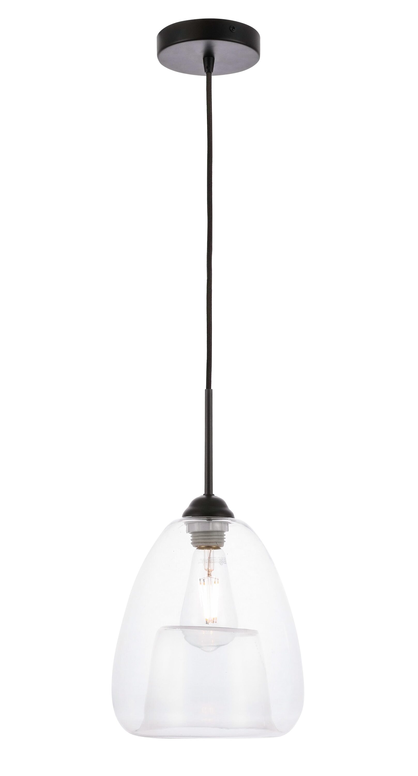 Kason Contemporary Black Finish Clear Glass Pendant Light