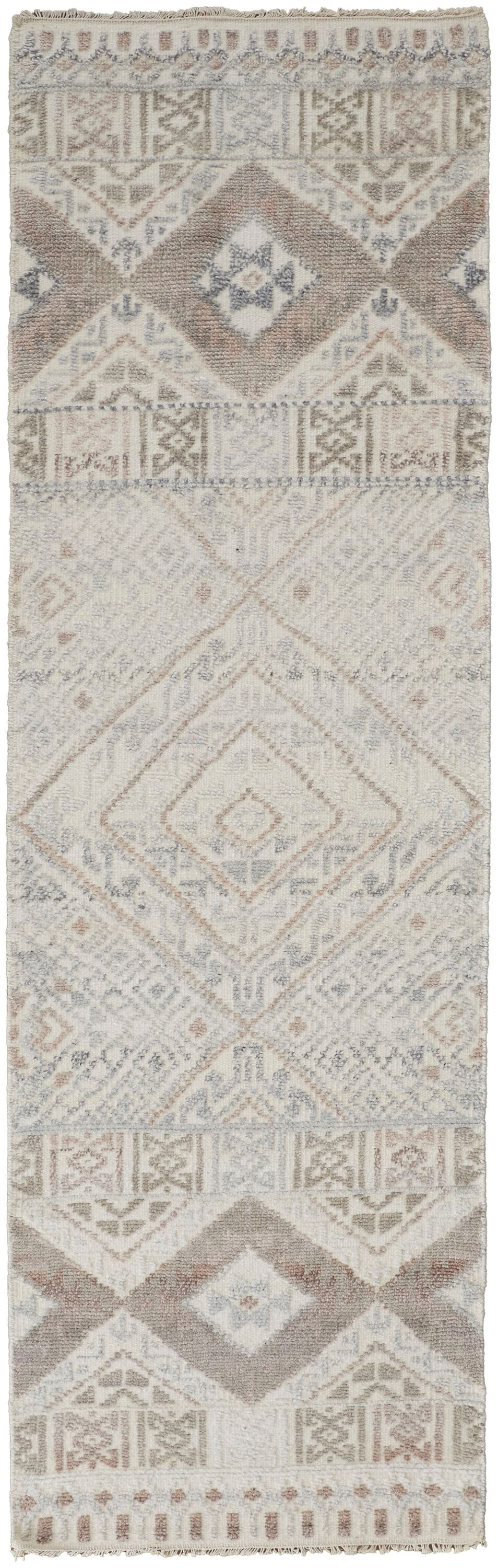 Room Envy 980R6495BLHIVYI10 Eckhart 3 x 10 (ft) Knotted Wool Ivory/Tropical Peach Rectangular Indoor Geometric Global Runner rug