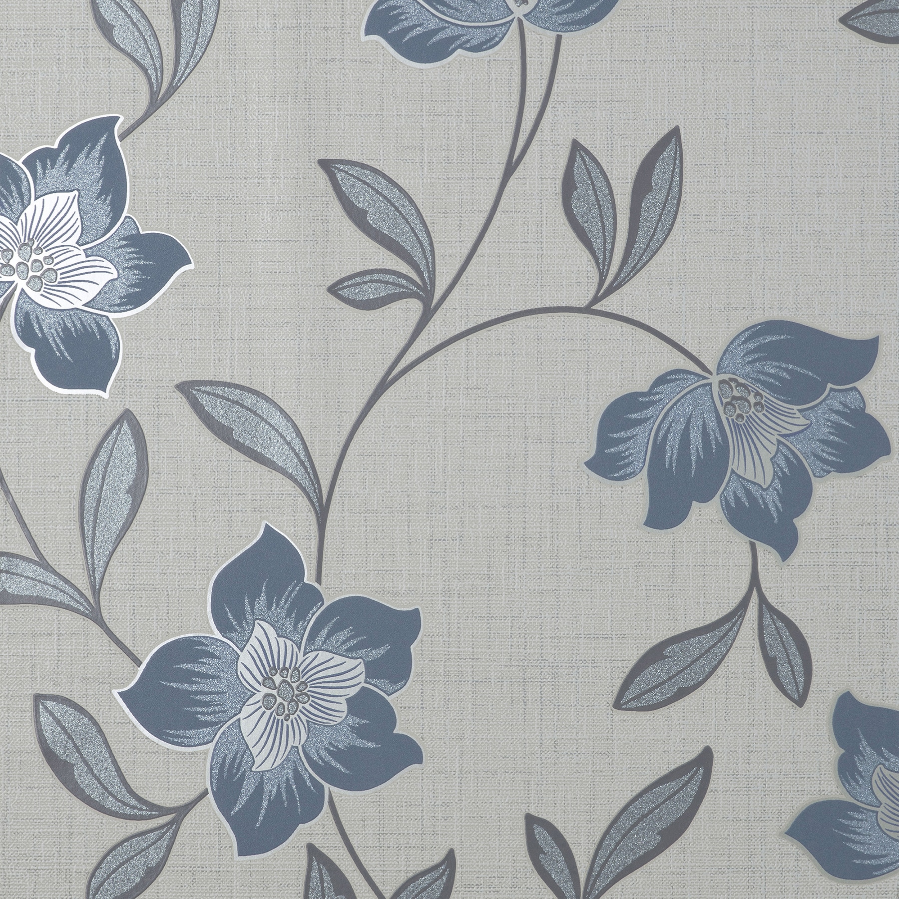 Fine Decor FD43067 Medley 56.4-Sq. Feet Blue Vinyl Floral Unpasted Wallpaper