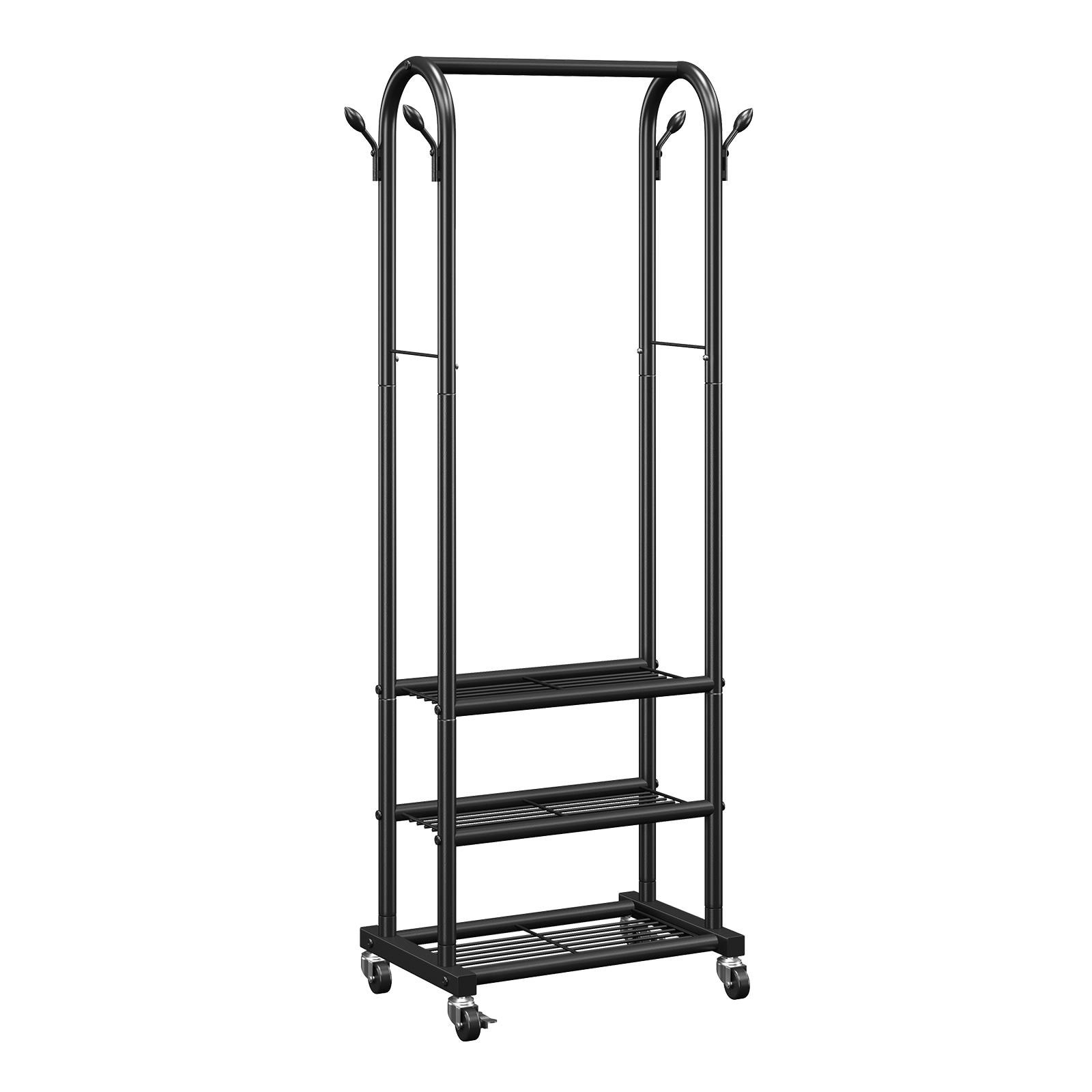 VEVOR Clothes Rack Rolling Clothing Garment Rack with Hanging Rod and Side Hooks 3 Storage Shelves 99 lbs Load Capacity Heavy Duty Carbon Steel Clothing Racks for Bedroom Laundry Living Room