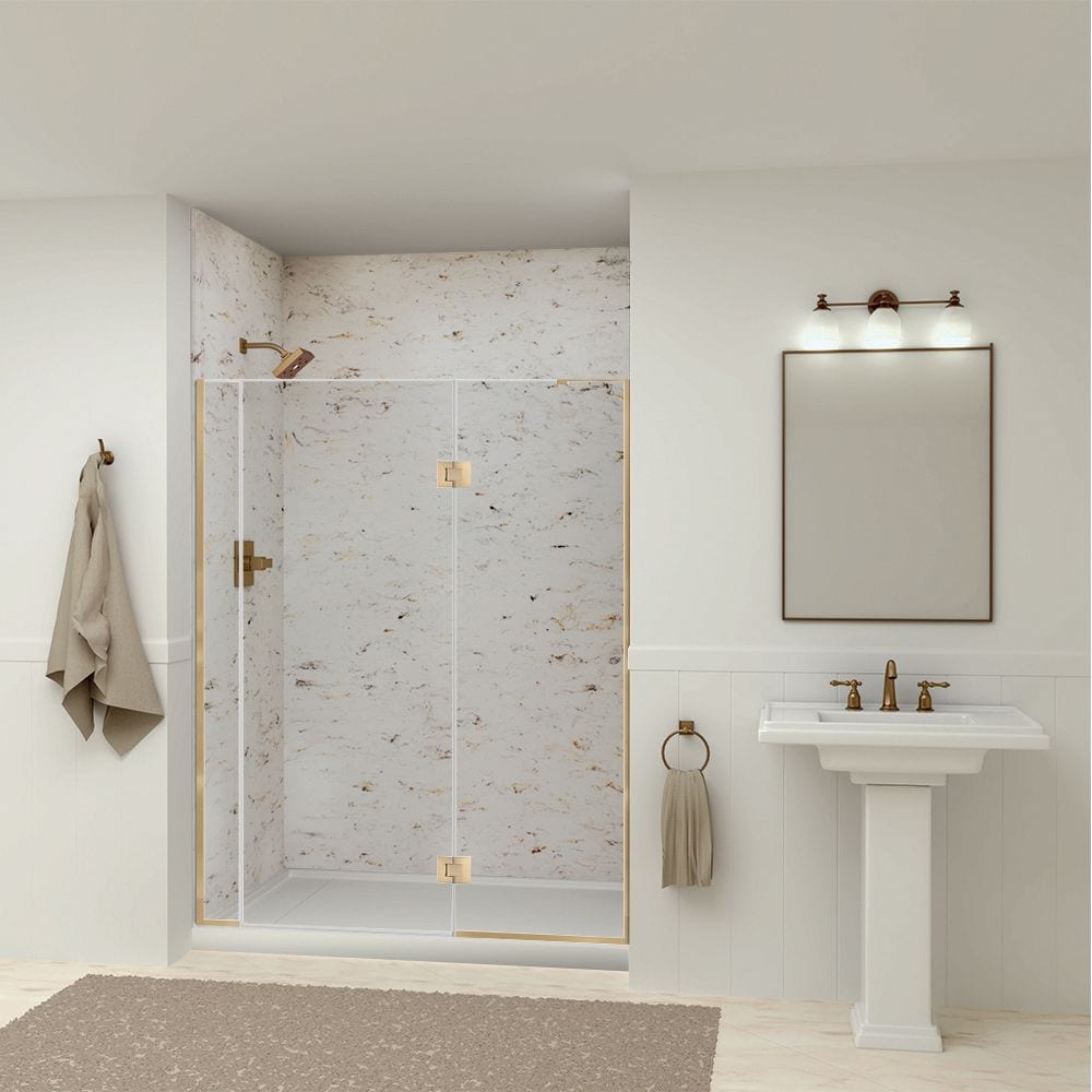 Transolid SWK603696-48V Saramar Velvet 36-in W x 36-in D x 96-in H Biscotti Marble Velvet 3.0 -Piece Glue Up Alcove Shower panel kit