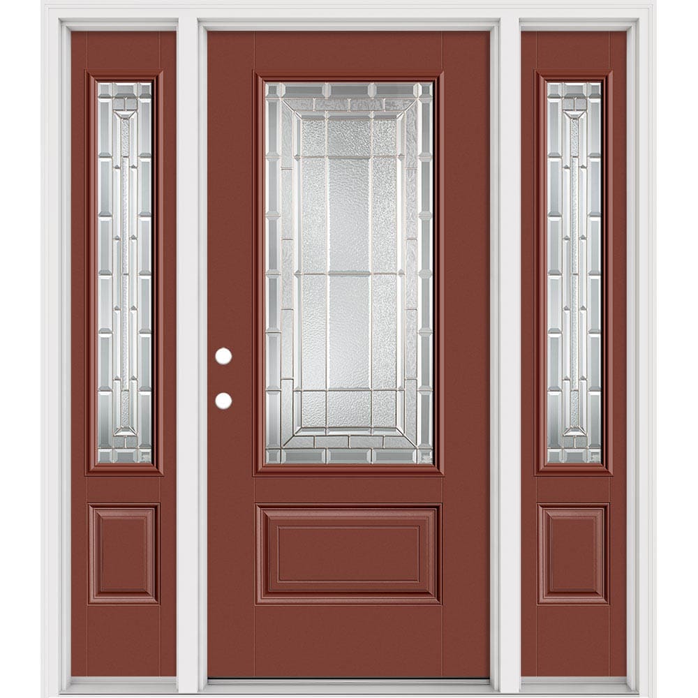 Masonite 631051 Sequence 64-in x 80-in x 4-9/16-in Fiberglass 3/4 lite Right-hand inswing Foxtail Painted Prehung Slab Front Door with Sidelights with Brickmould Insulating core