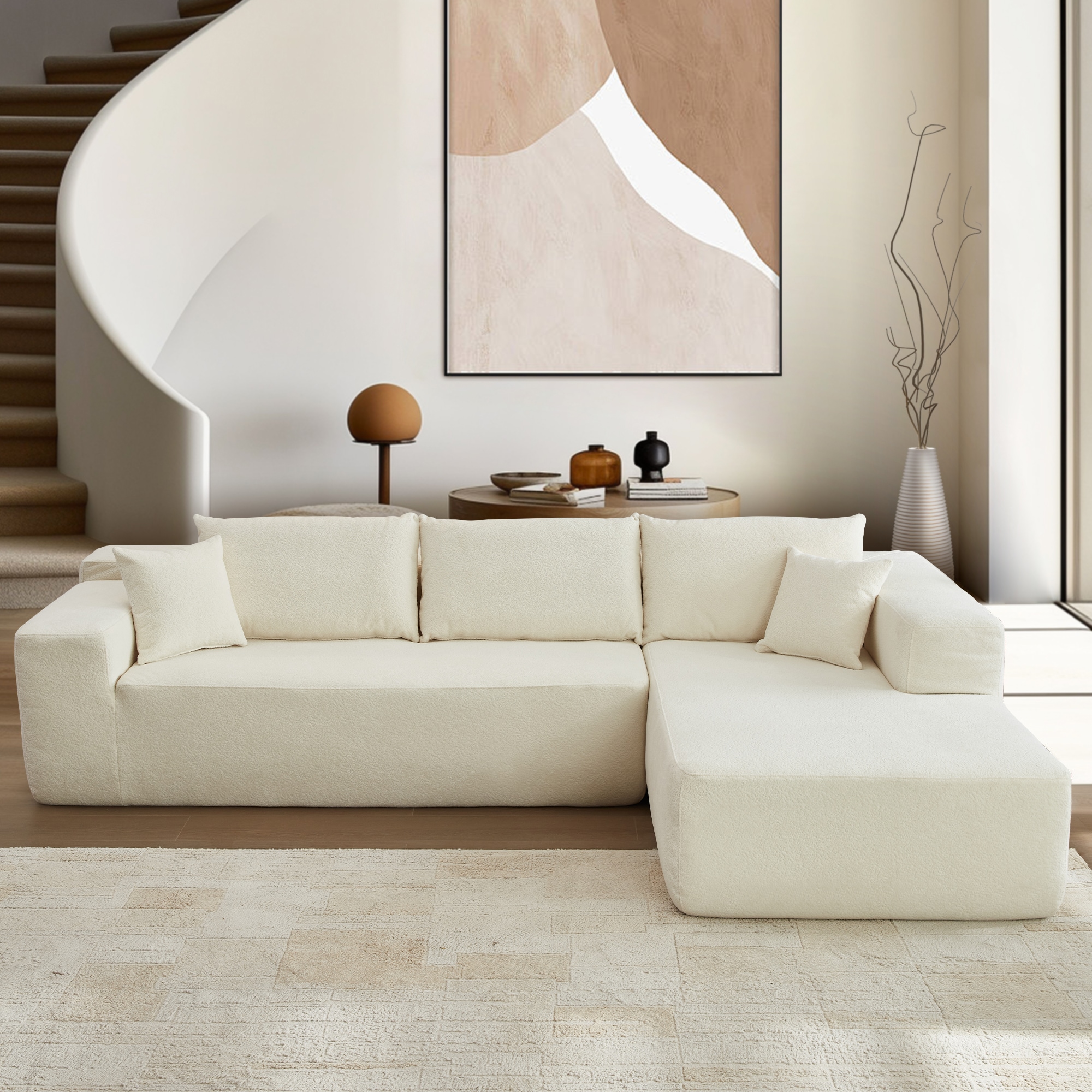weaxty HMB2V100R Silvia 103.55-in Modern White Cloud Velvet Sectional