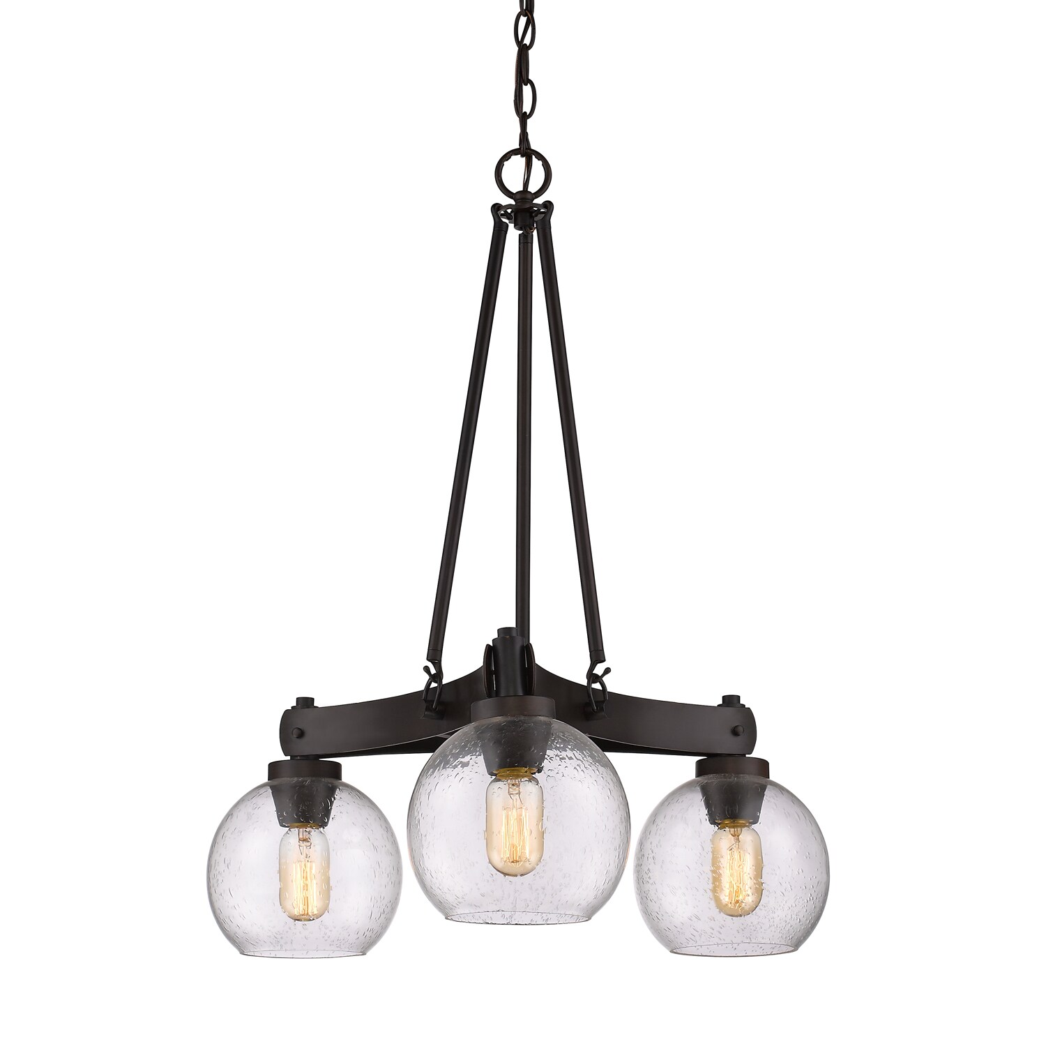 Rustic Mini Chandelier in Rubbed Bronze with Seeded Glass