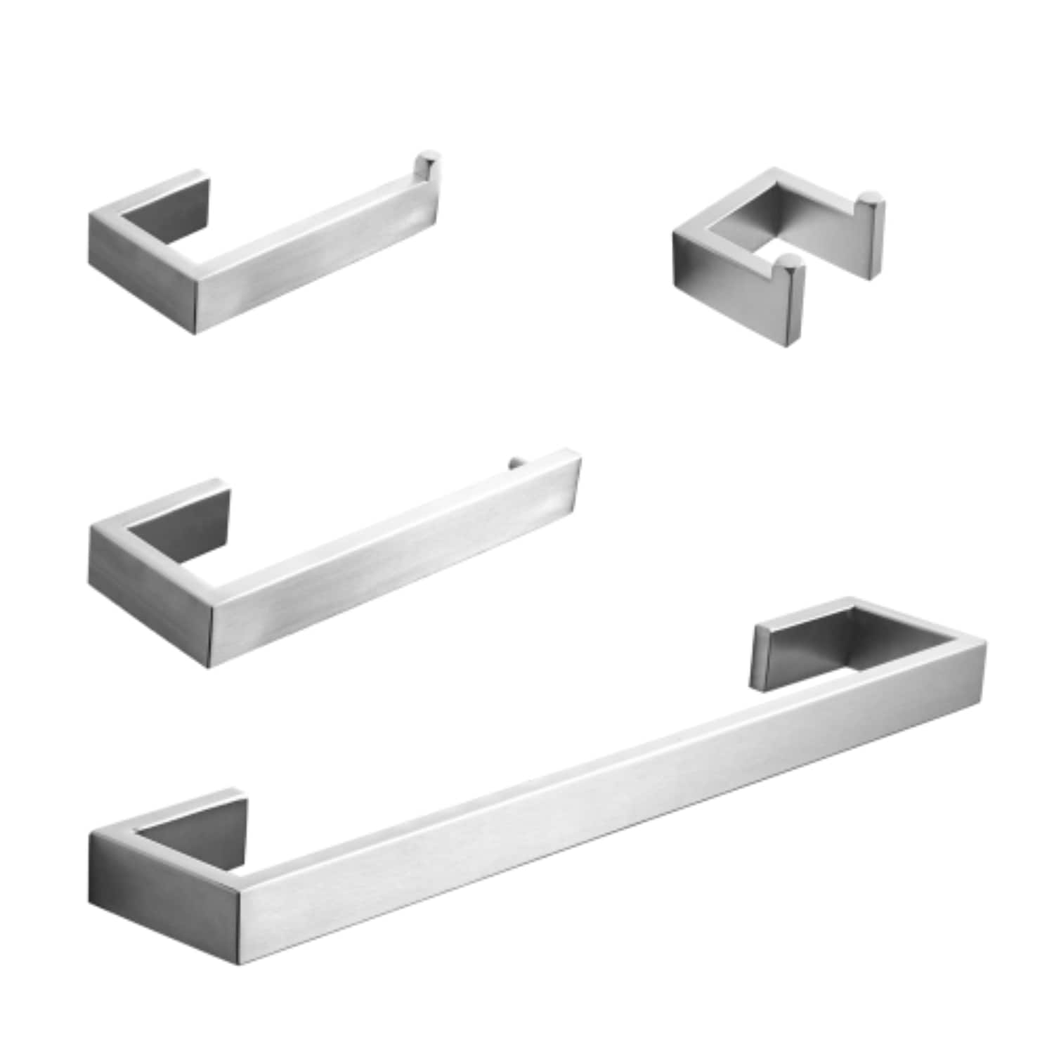 BBLLWJ 4 Piece Modern Square Wall Mounted Stainless Steel Bathroom Hardware Kit Towel Bars Toilet Paper Holder and Robe Hook Complete Bathroom Accessory Set for Bathroom Wall Storage