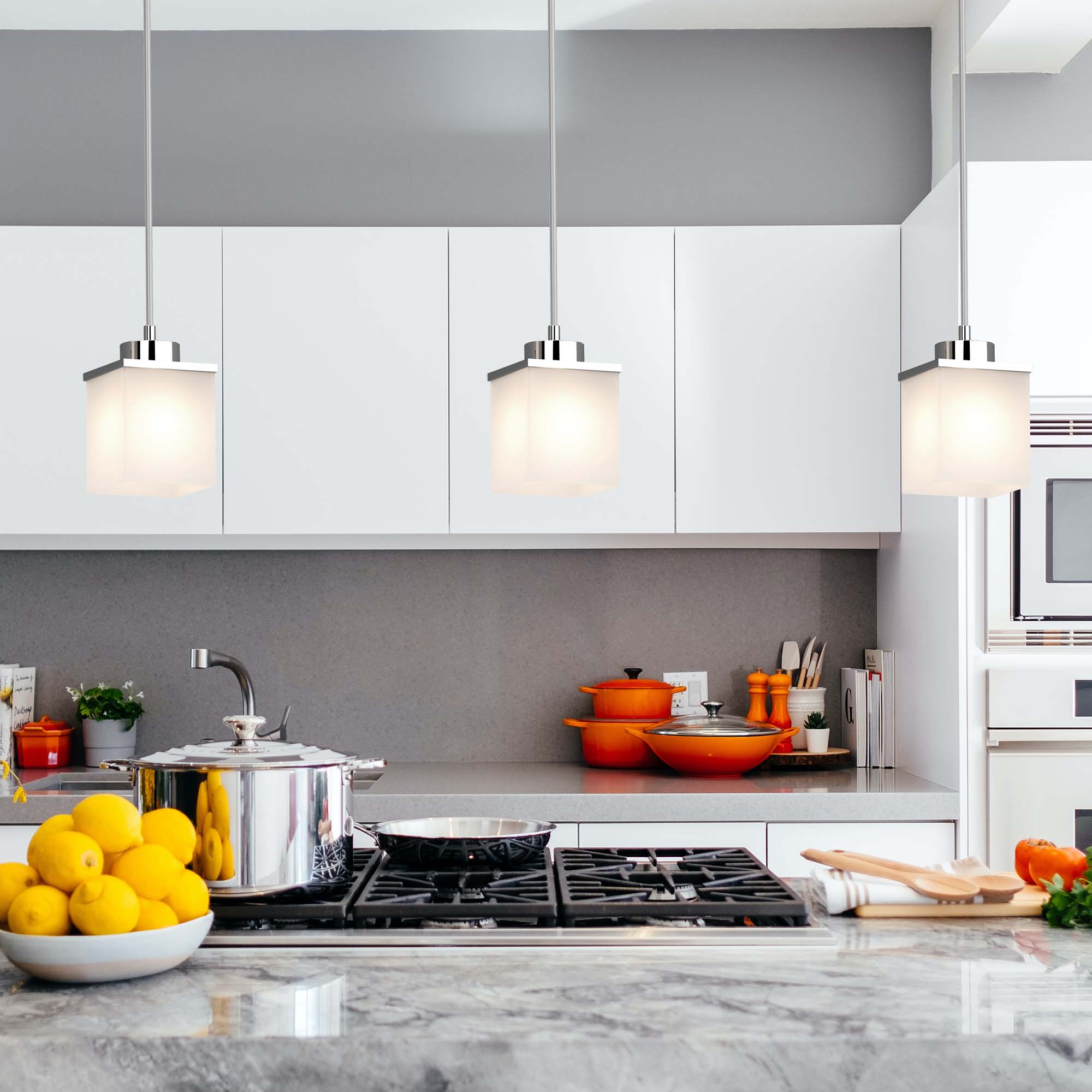Chrome Mini Pendant with Frosted Glass Shade