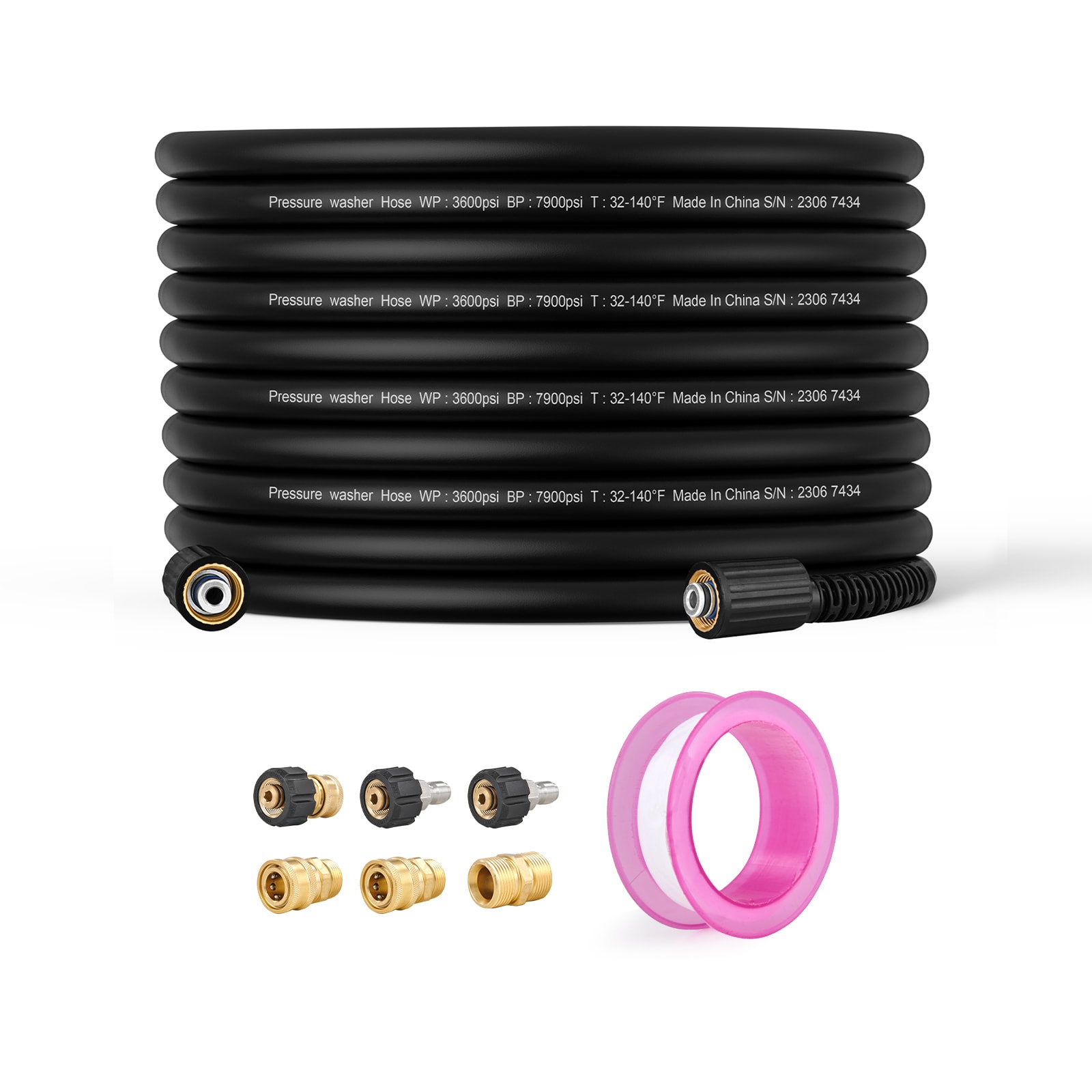 VEVOR SCGYQXRG100F04757V0 Pressure Washer Hose  100FT  1/4in Kink Free M22-14mm Brass Thread Replacement For Most Brand Pressure Washers  3/4in Bending Radius  4200 PSI Heavy Duty Power Washer Extension Replacement Hose