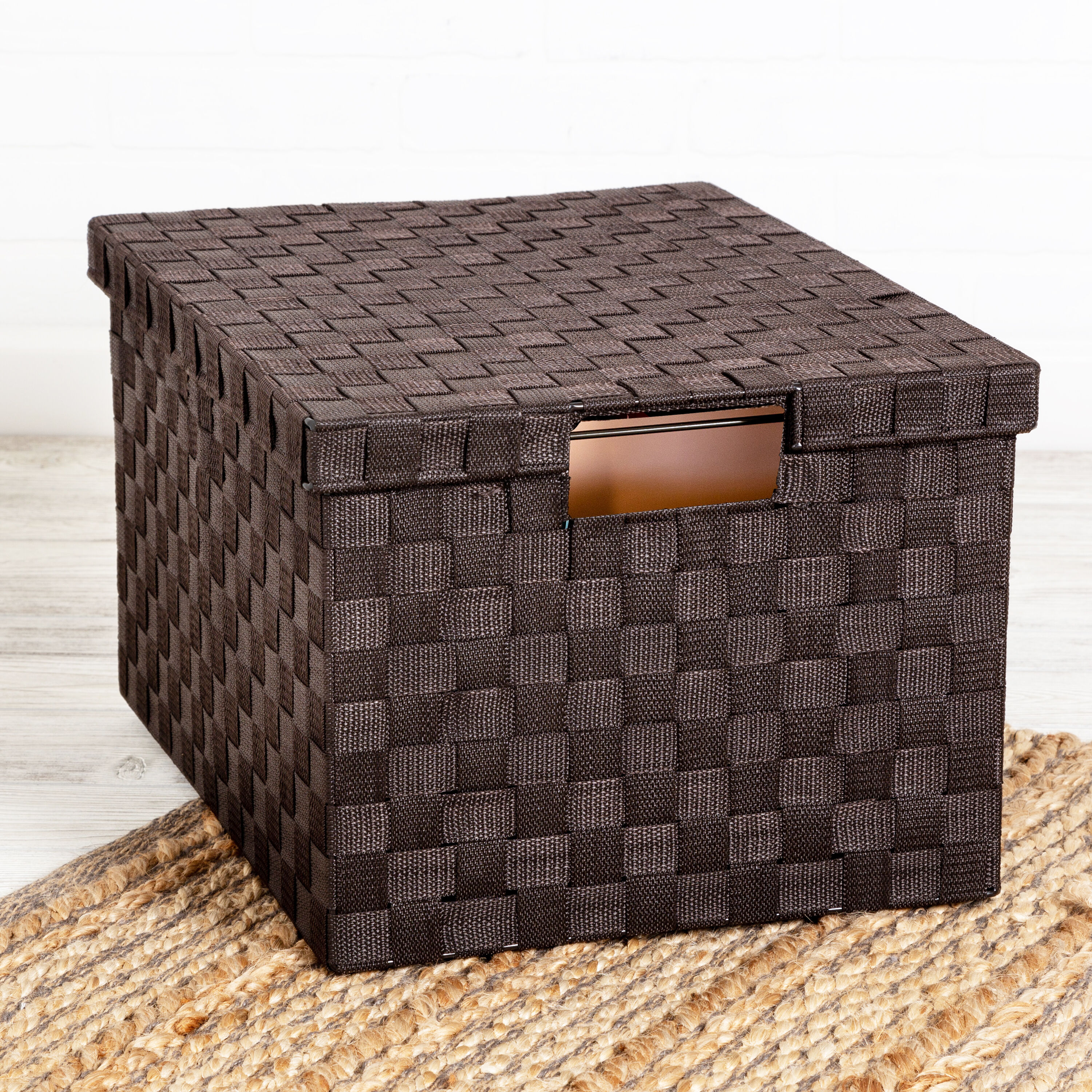 Espresso Brown Large Woven File Storage Box with Lid