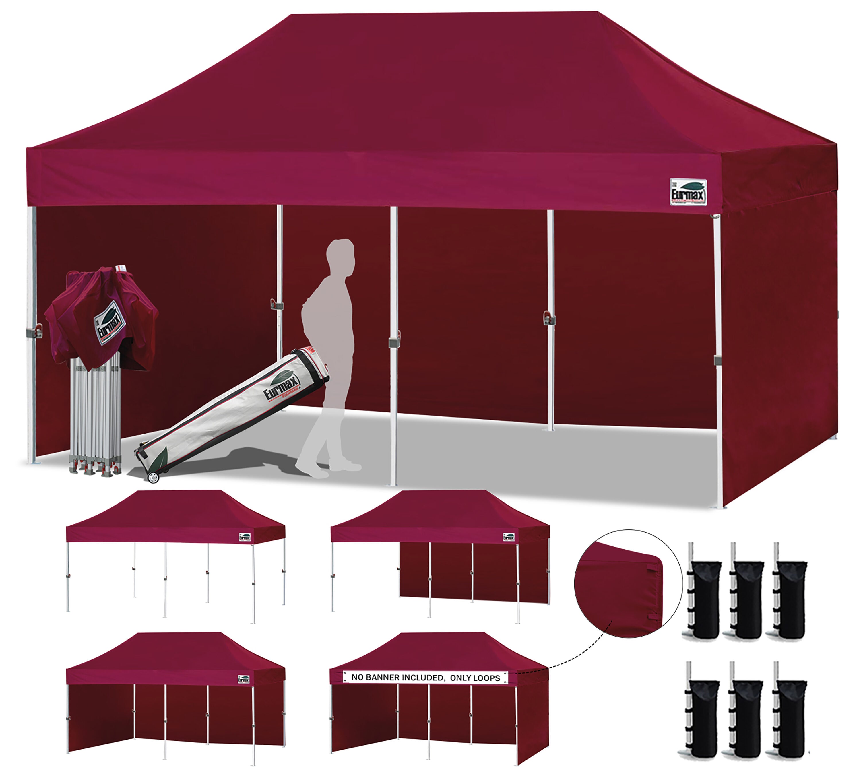 Eurmax 20-ft x 10-ft Rectangle Burgundy Pop-up Canopy at Lowes.com