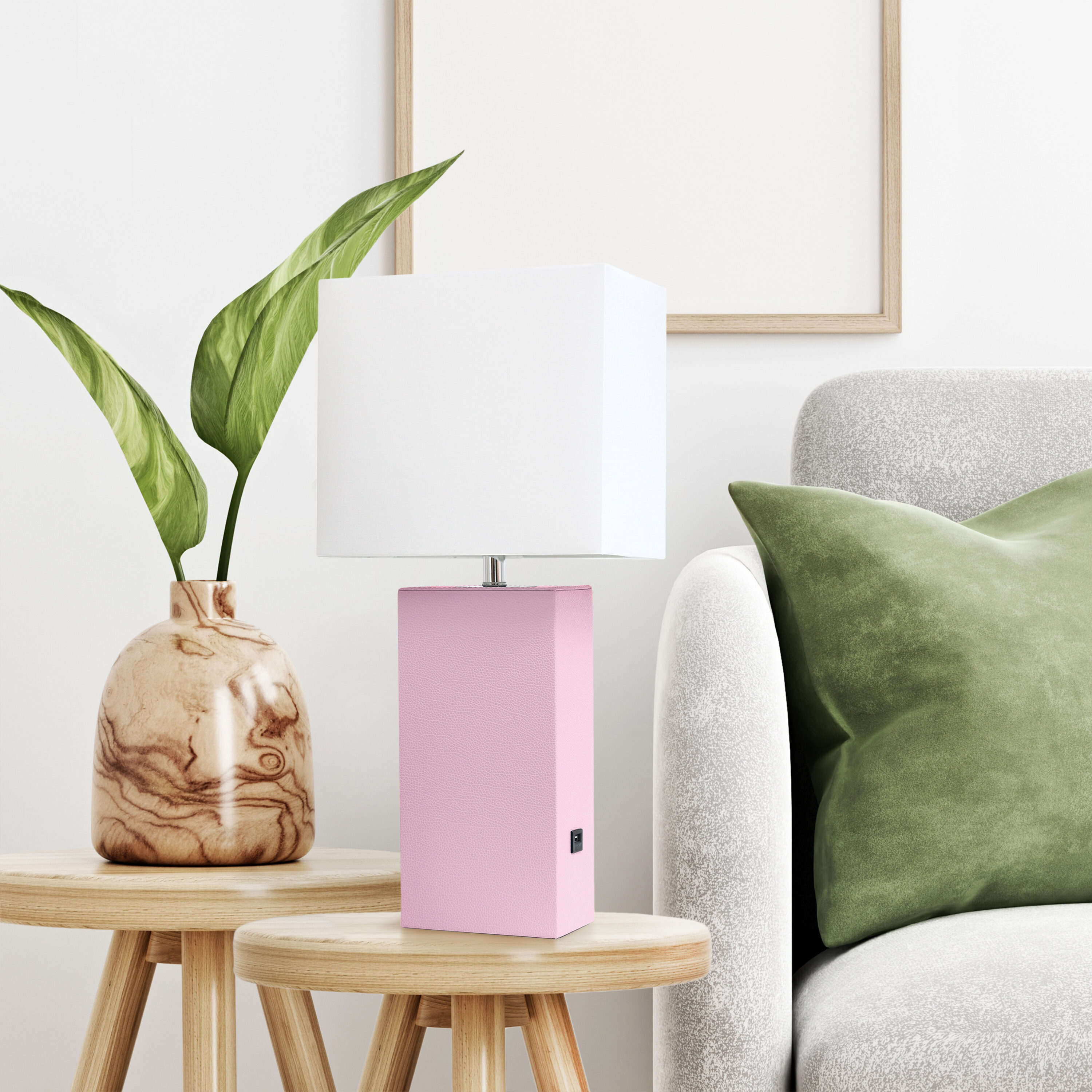 Lexington 21" Blush Pink Leather Base Modern Nightstand Lamp with USB Port