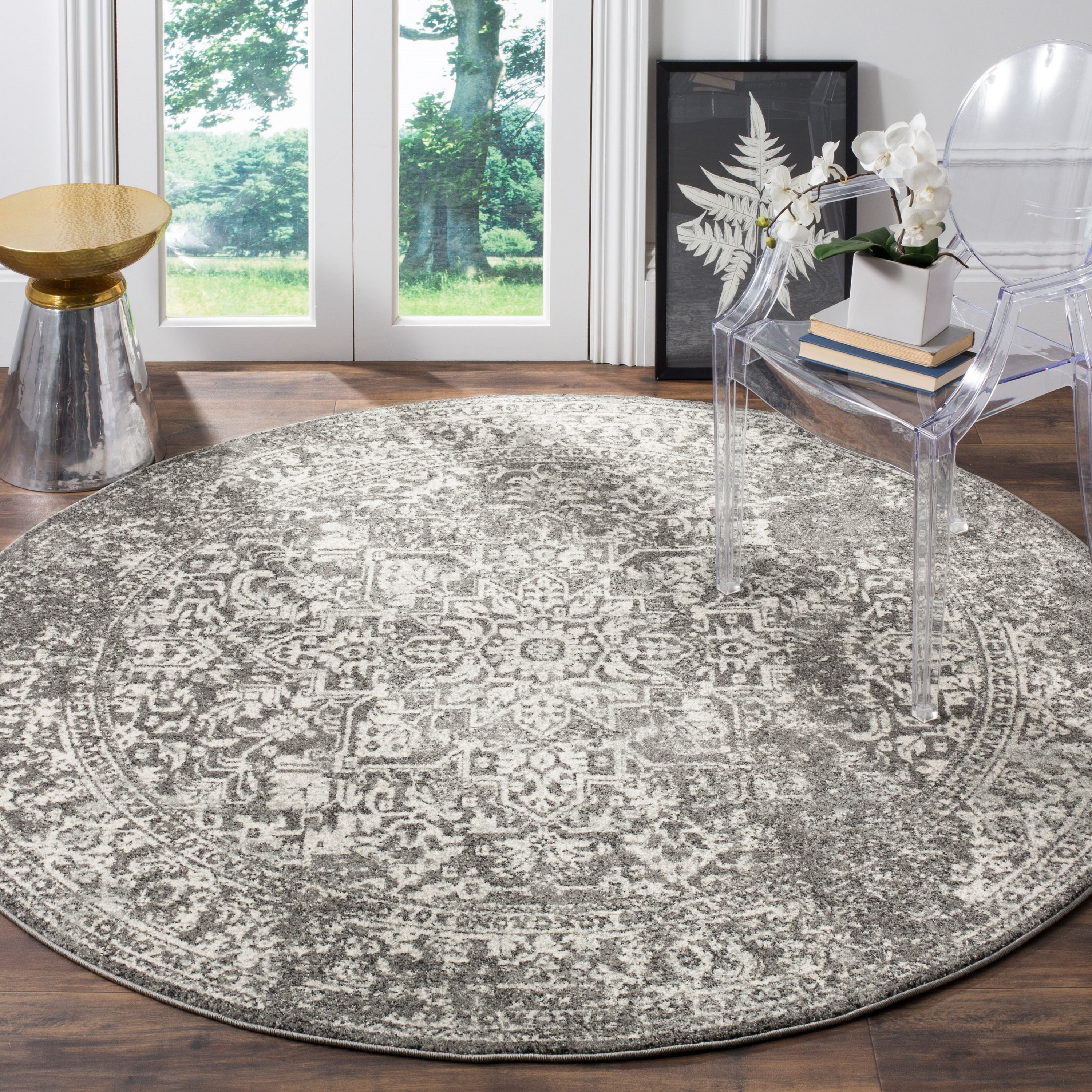 Safavieh 3 x 3 Gray/Ivory Round Indoor Distressed/Overdyed Vintage ...