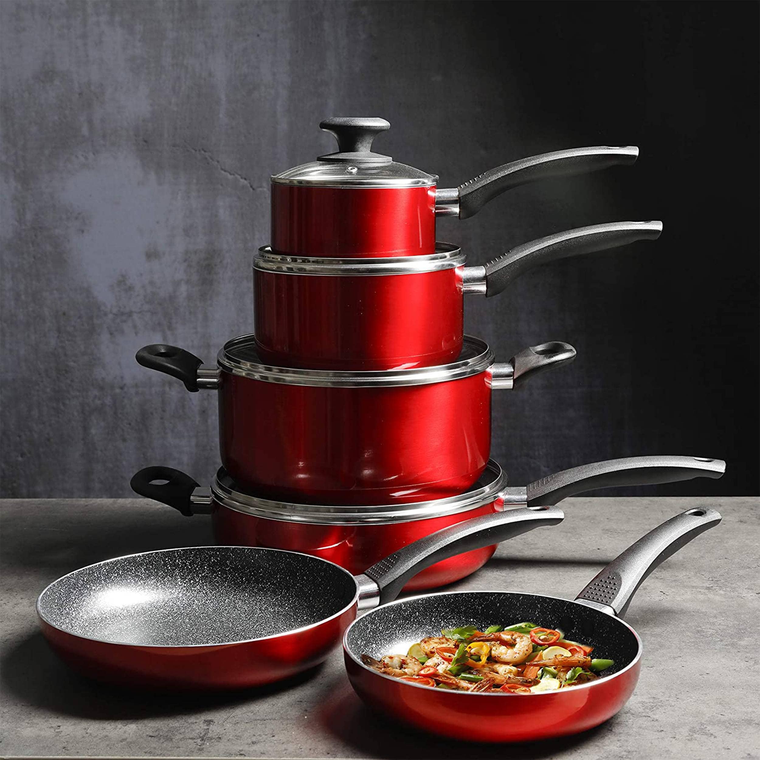 Oster 8 inch and 10 inch Nonstick Frying Pan Set in Speckled Red