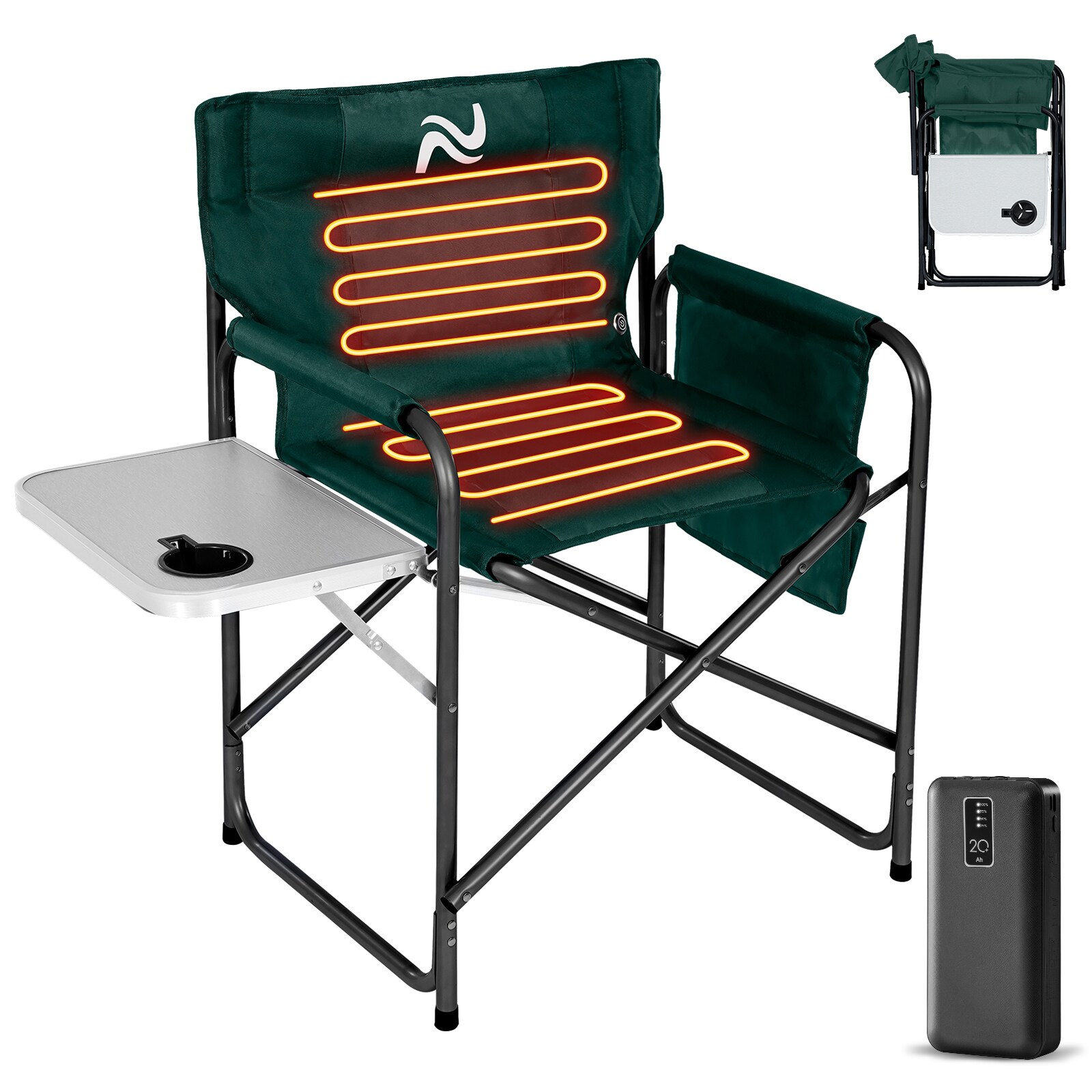 Green Heated Steel Folding Director's Chair with Side Table