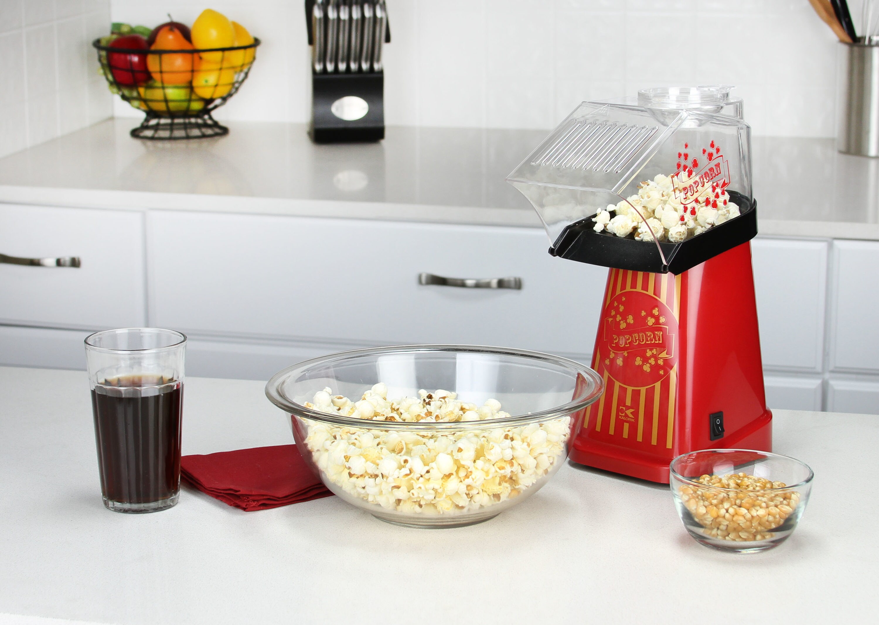 brentwood Brentwood Hot Air Popcorn Maker - Red, Tabletop Popcorn Machine  with Butter Dispenser, 1200W Power