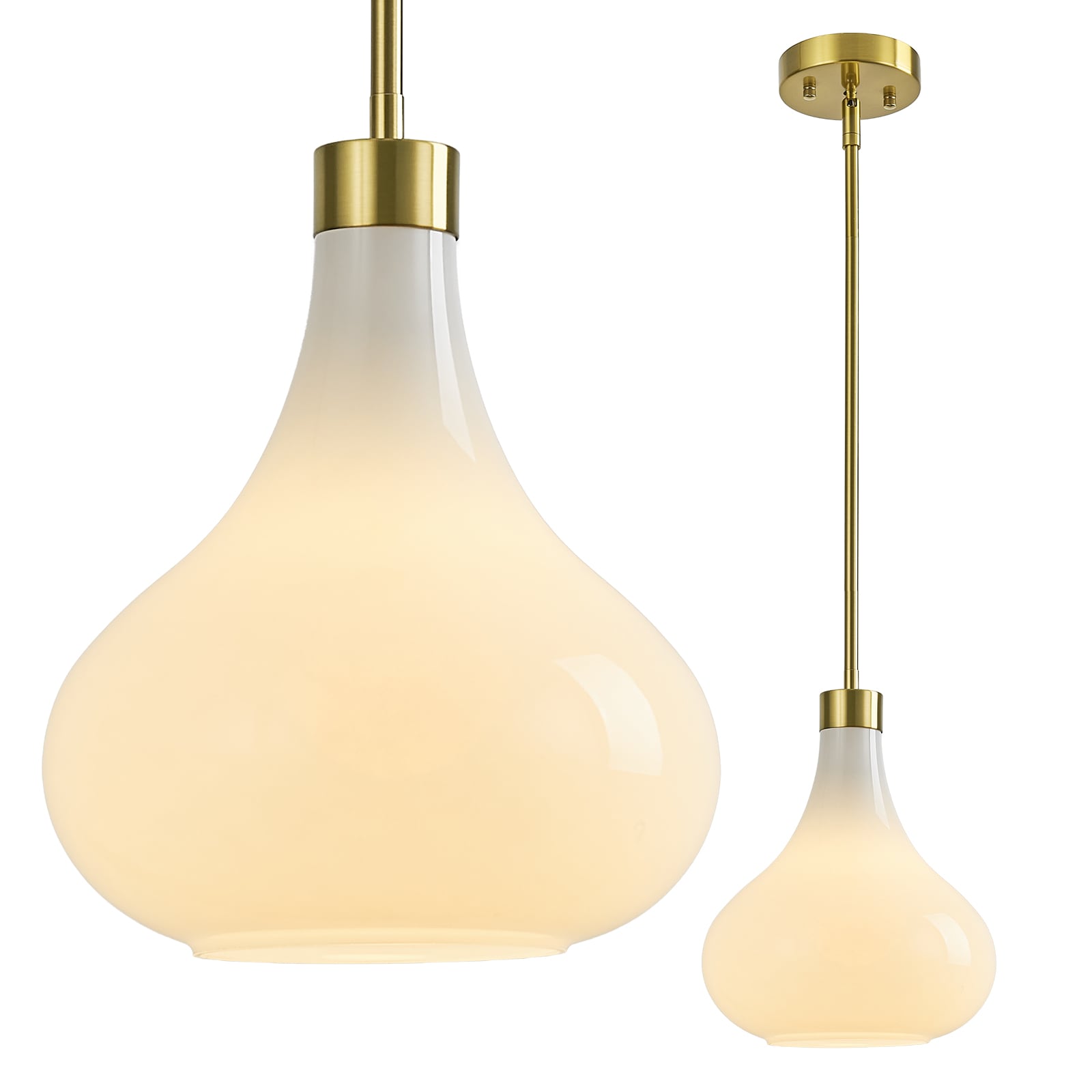 ZHLLMQ Modern 1-Light Sloped Ceiling Compatible Gold MilkyLuster Brushed Finish Transparent Glass Gourd Non-Integrated LED Kitchen Island Hardwired Mini Pendant Light