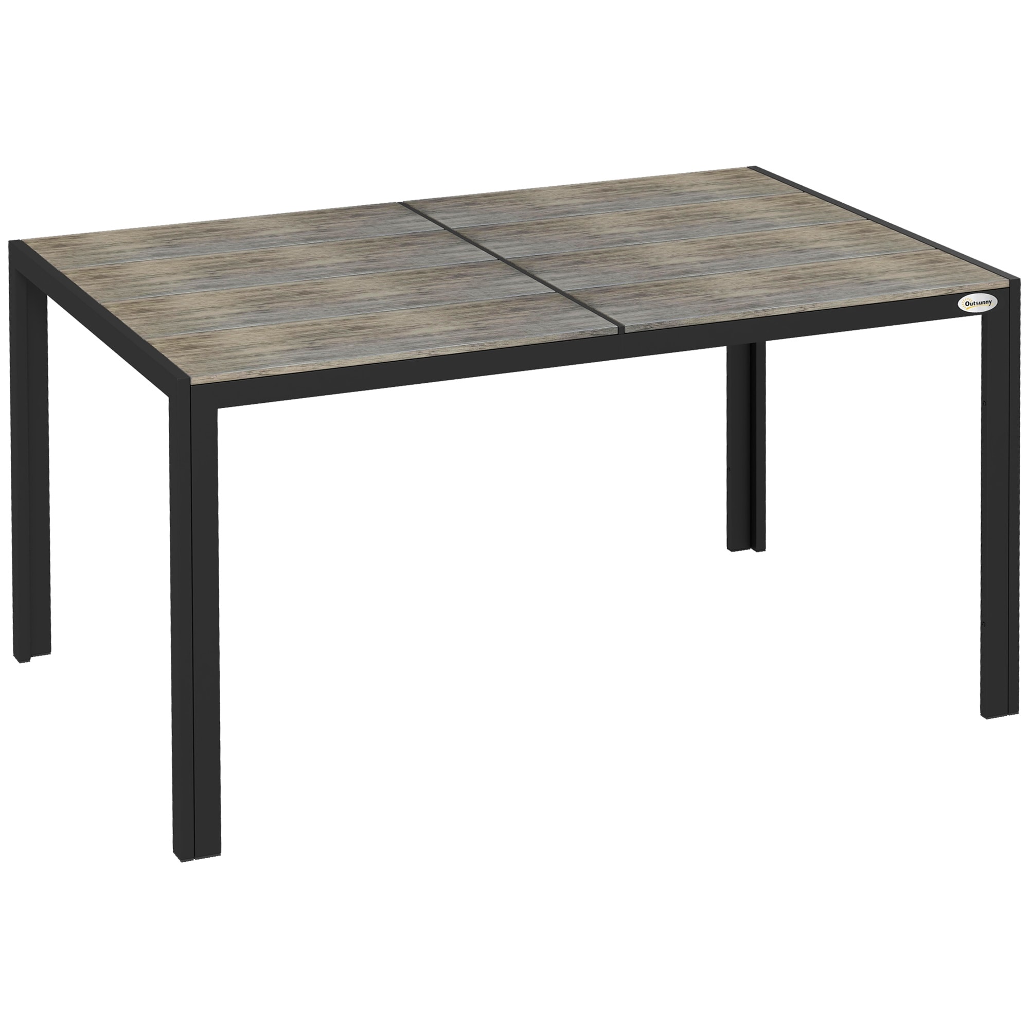 Tatayosi P-DJ-84476 Gray Aluminum Rectangular Patio Dining Table with Faux Wood Tabletop