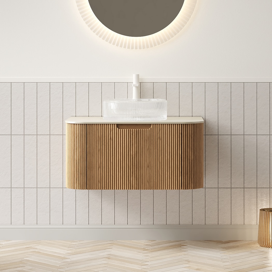 Vynxaria DINA Bathroom Vanity and Sink with Floating Curved Edges and Storage Cabinet