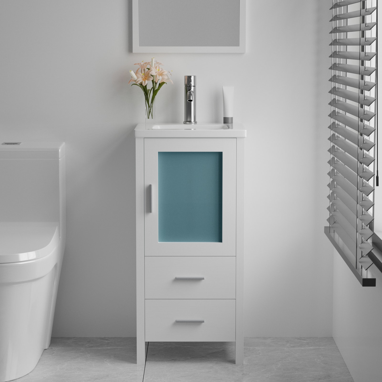 WONLINE USBR4787&USBR4788 15-in White Undermount Single Sink Bathroom Vanity with White Solid Surface Top (Faucet Included)