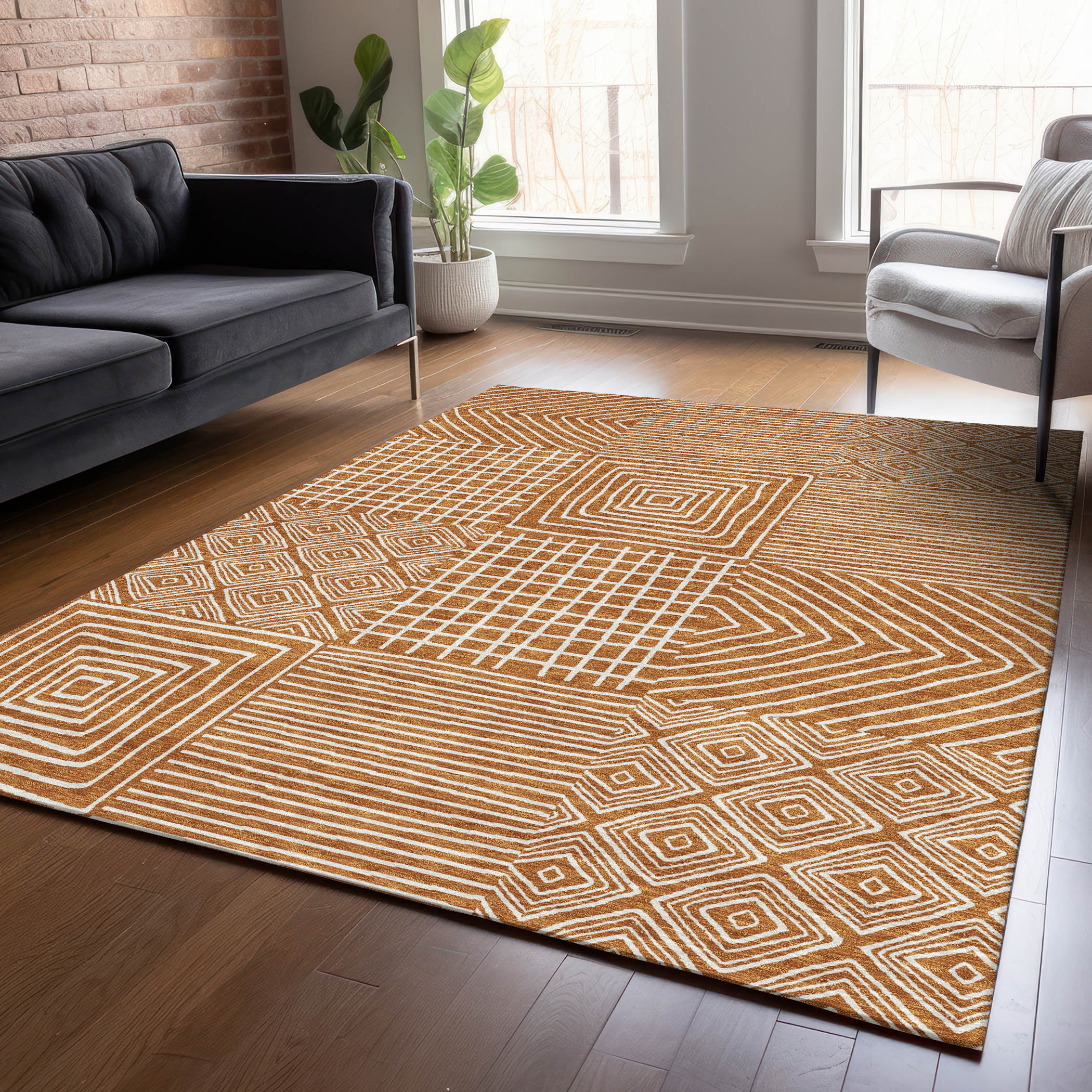 Addison Rugs ACN1044PK30X46 Chantille ACN1044PK 2 x 3 (ft) Polyester Paprika Rectangular Indoor/Outdoor Geometric Machine washable Area rug