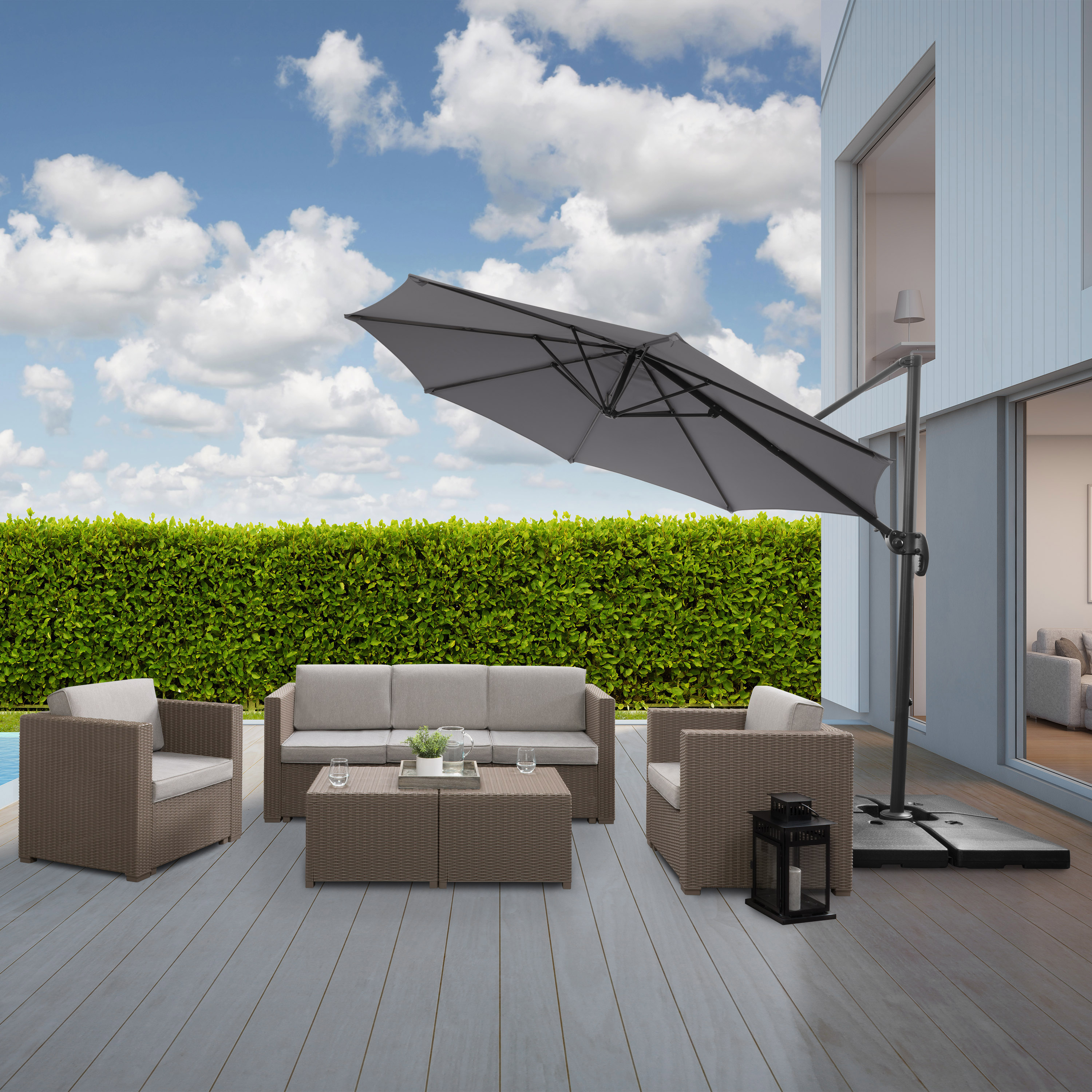corliving grey patio umbrella stand CorLiving 9.5-ft Aluminum Gray Slide-tilt Cantilever Patio Umbrella at  Lowes.com