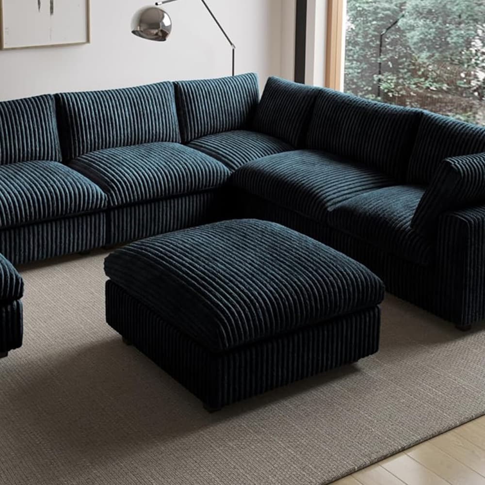 BuotiqHom DH-OT3-141BK 45-in Modern Black (Ottoman) Velvet 2 -seater Sectional