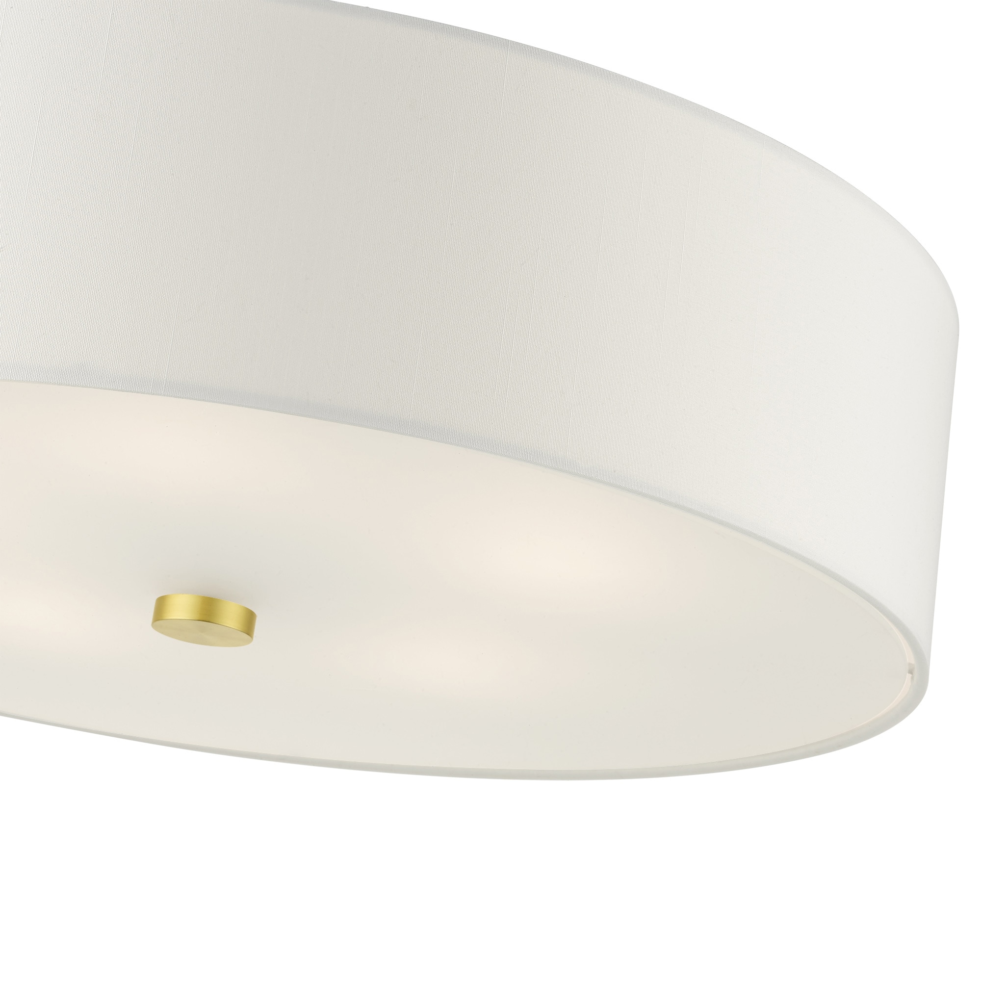 Satin Brass 5-Light Semi-Flush Drum Ceiling Fixture with Off-White Shade