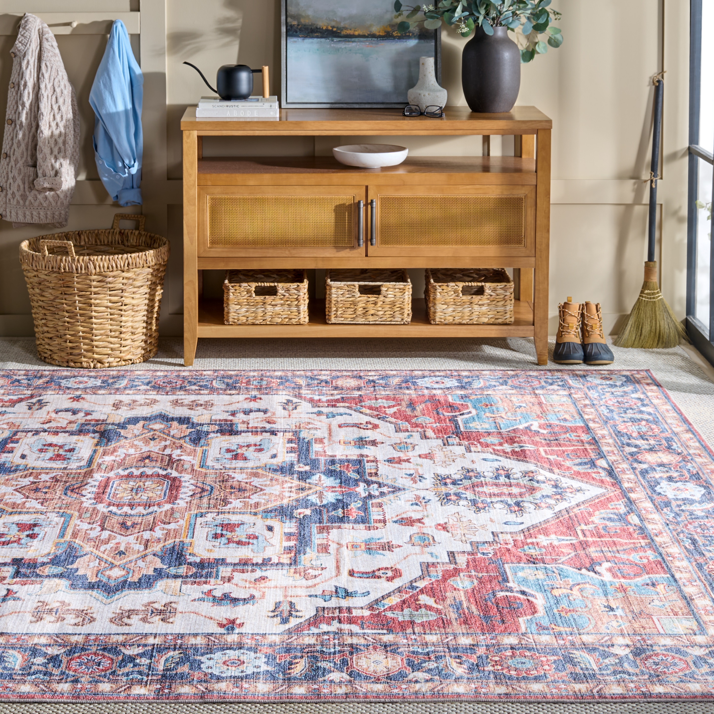 Martha Stewart Washable Traditional 113Q Rust Blue 9ft x 12ft Traditional Rug