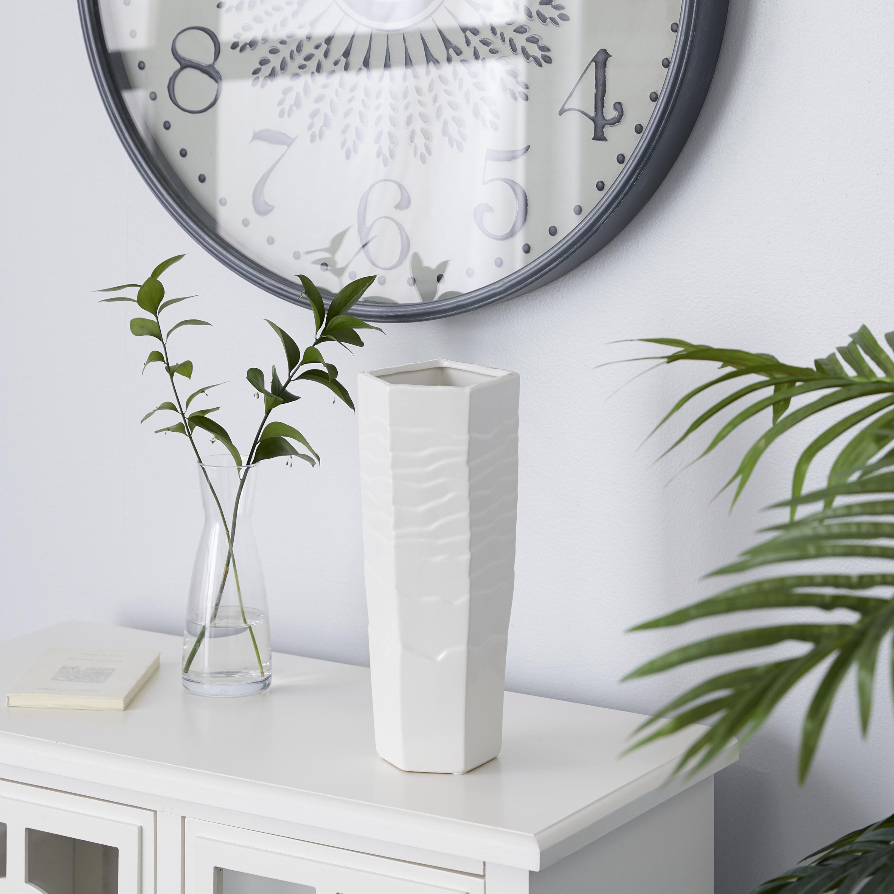 Elegant White Ceramic Decorative Vase 12.7" Tall