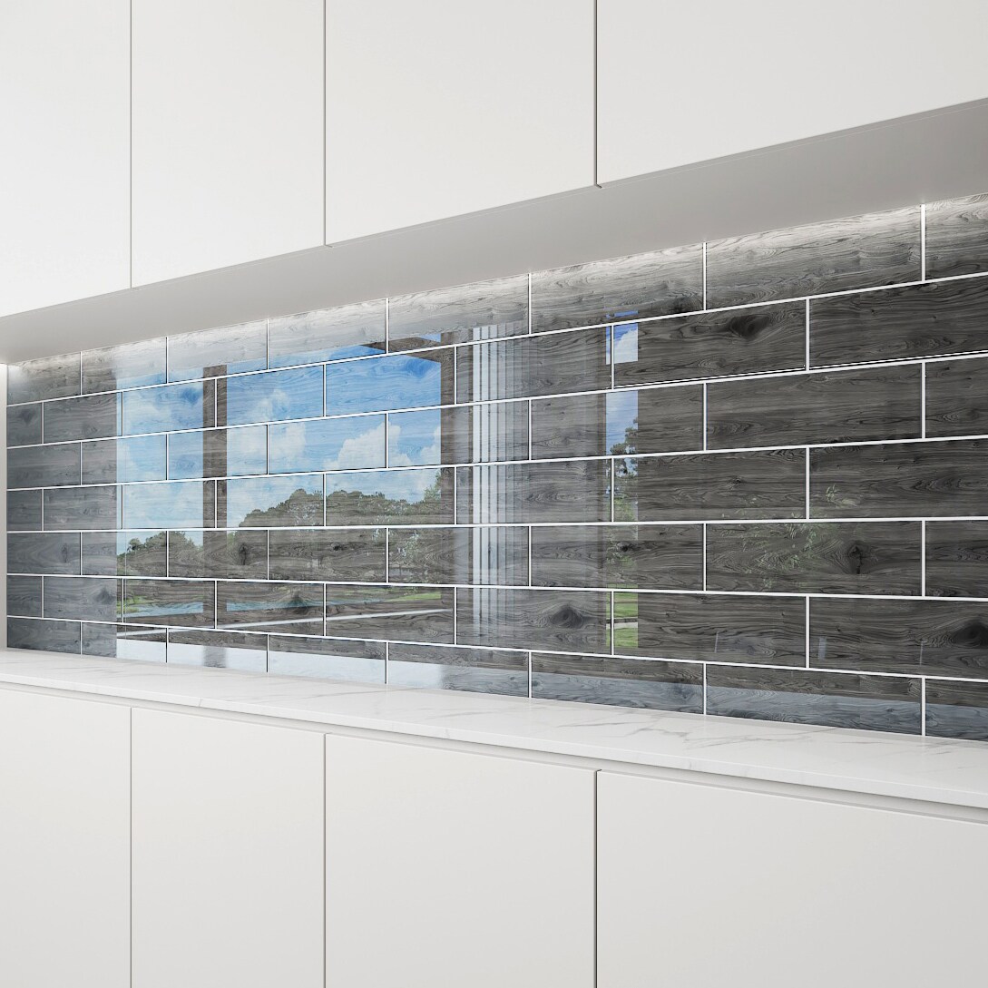 Giorbello (Sample) Platinum Oak 4-in x 12-in Glossy Glass Wood Look Wall Tile