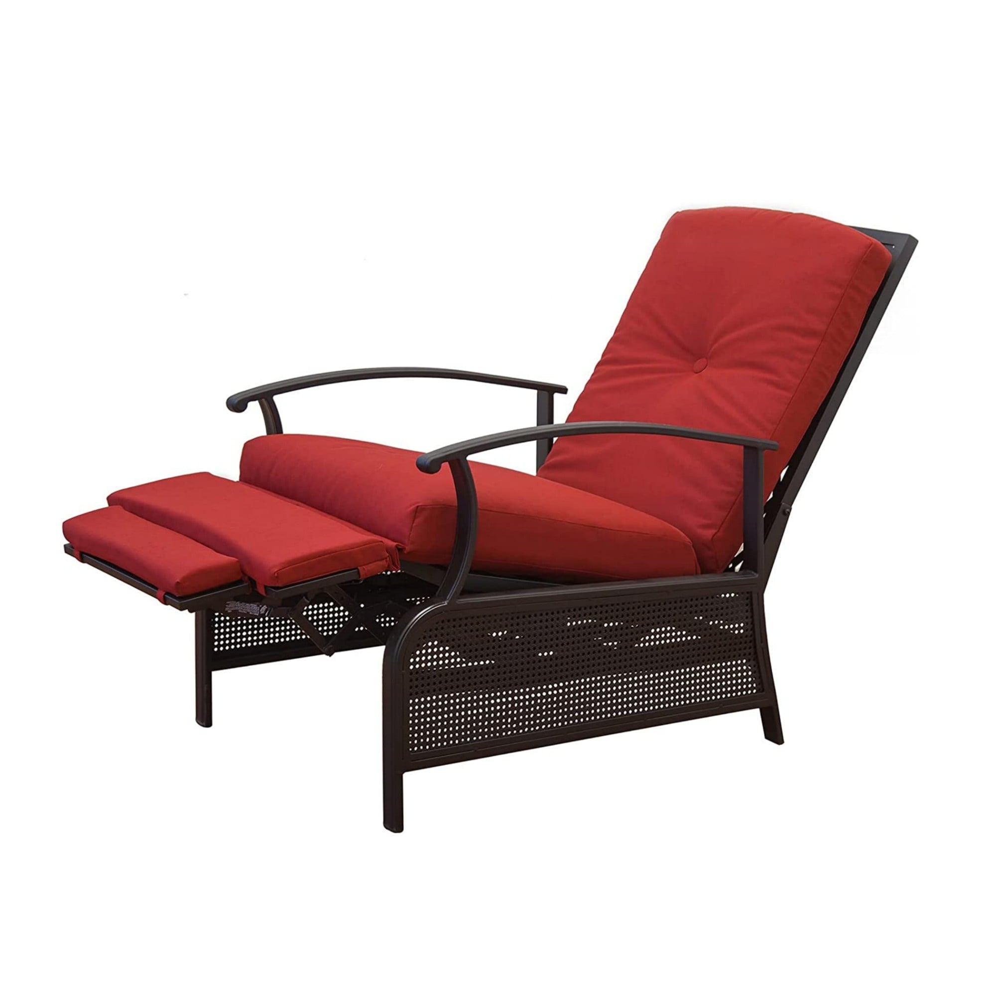 PEAK HOME FURNISHINGS Recliner Chair Wicker Black Metal Frame Stationary Recliner  Chair(s) with Red Olefin Cushioned Seat in the Patio Chairs department at