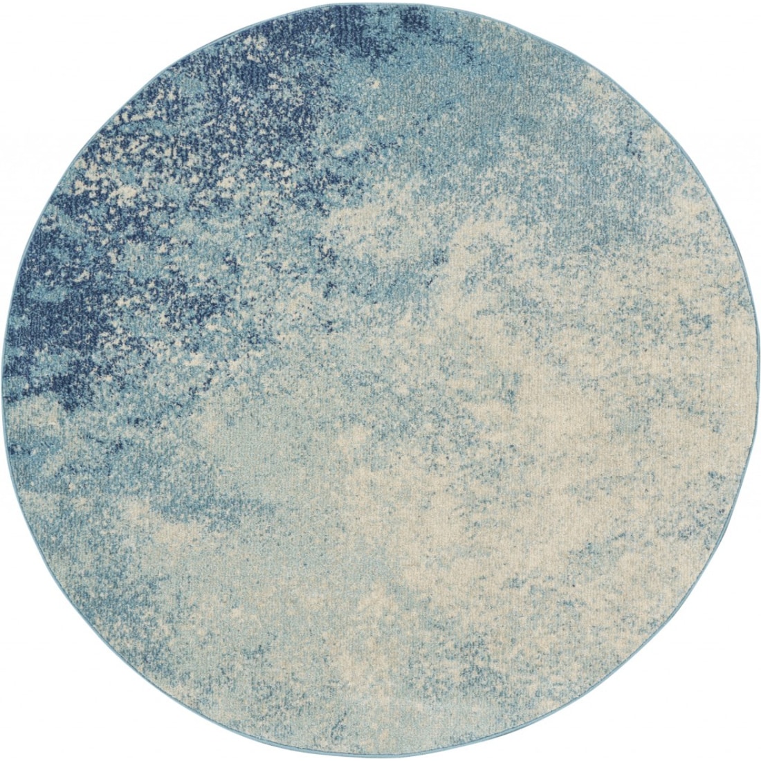 HomeRoots 4000385369 4 x 4 (ft) Loomed Polypropylene Navy Light Blue Round Indoor Abstract Area rug