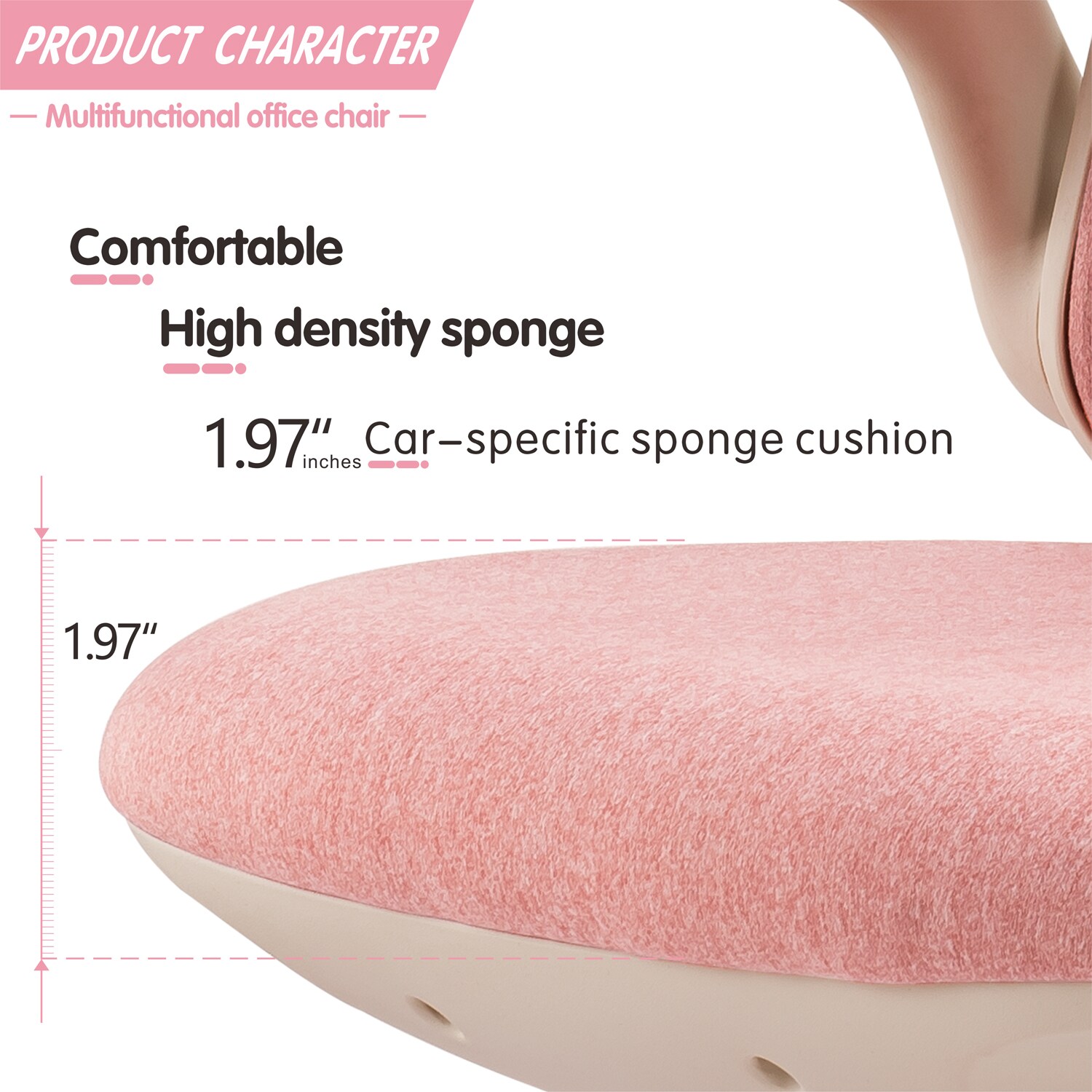 Ovios Moiran Pink Contemporary Ergonomic Adjustable Height Swivel