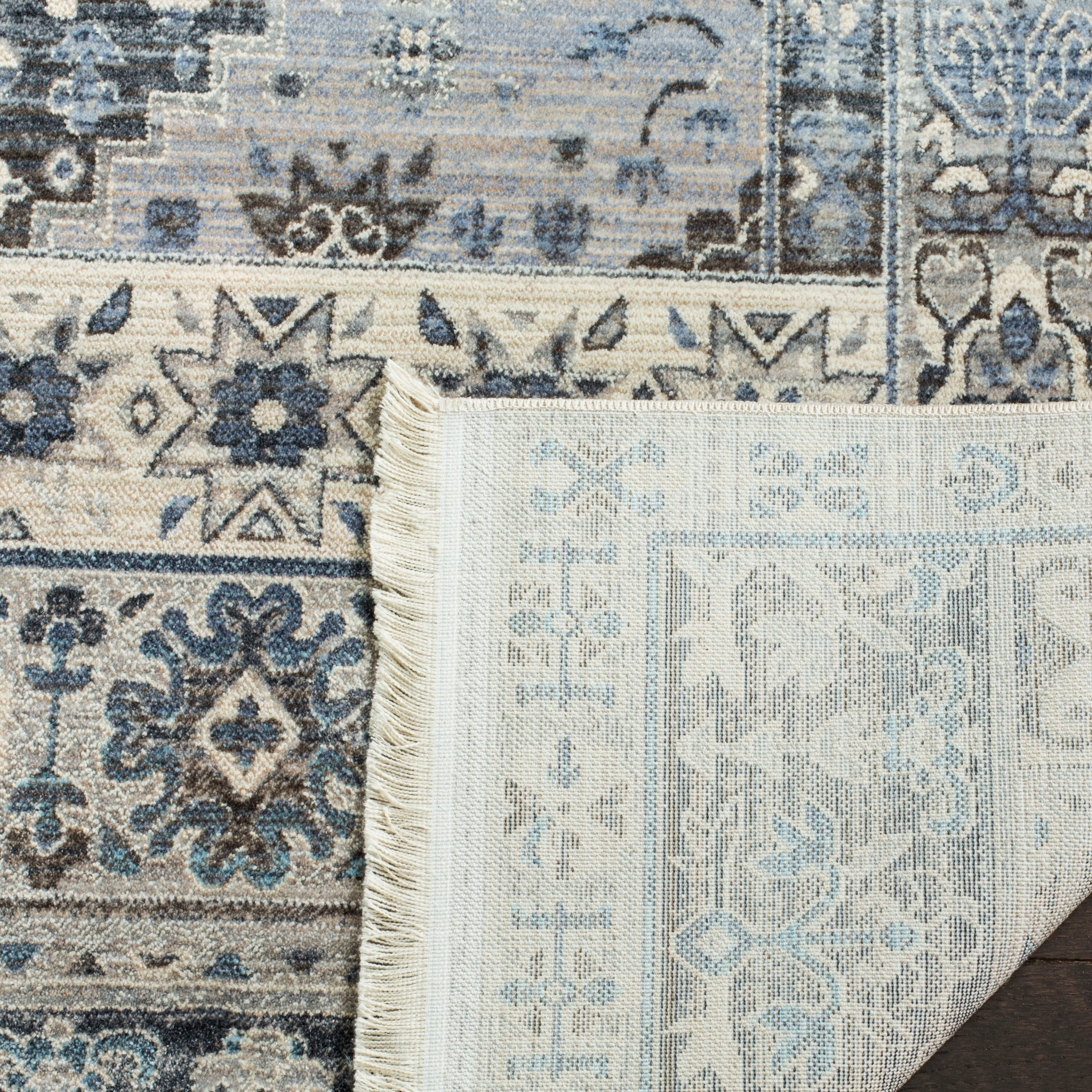 Gray and Blue Vintage Persian 4' x 6' Synthetic Area Rug