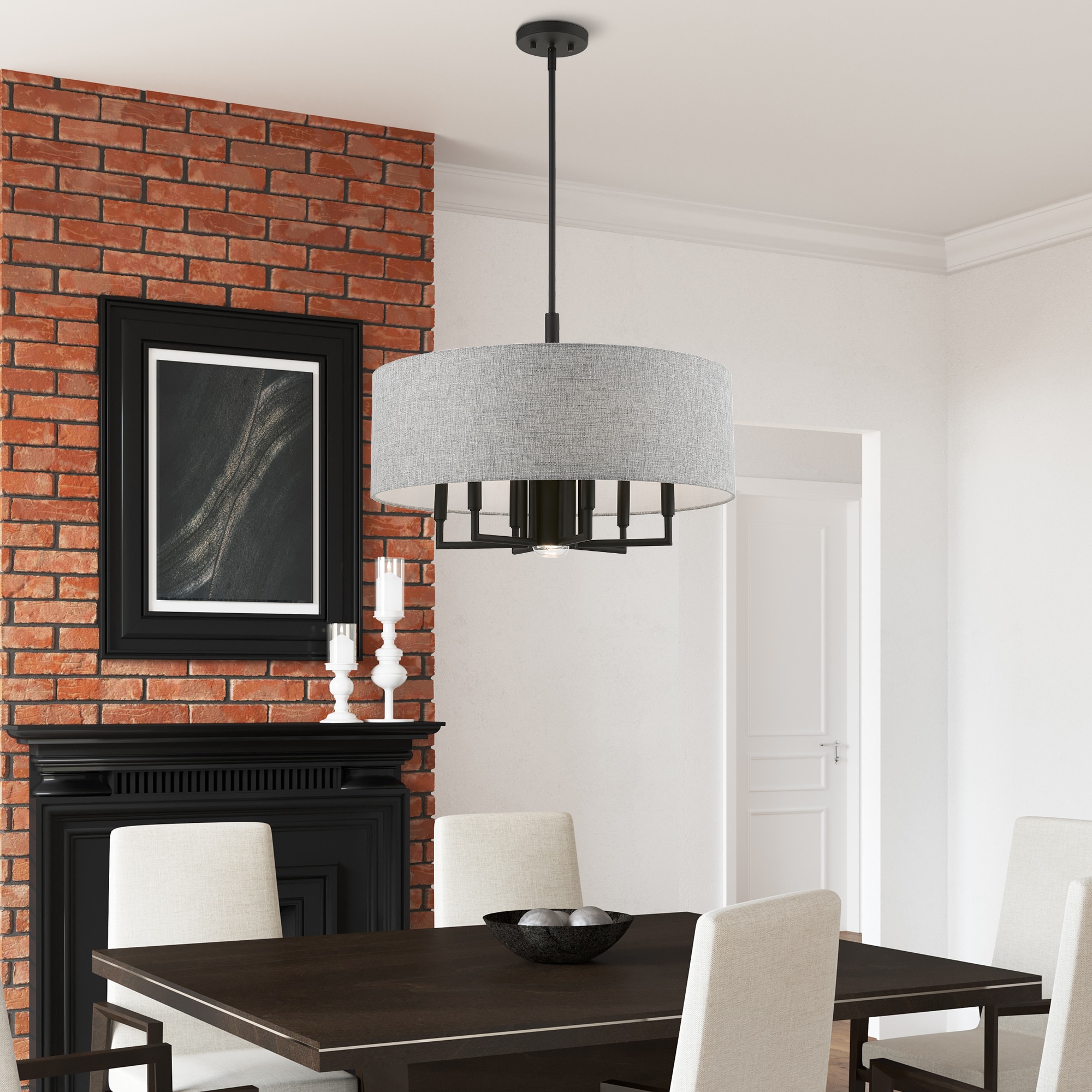 Dakota Black and Gray 7-Light Drum Pendant Chandelier