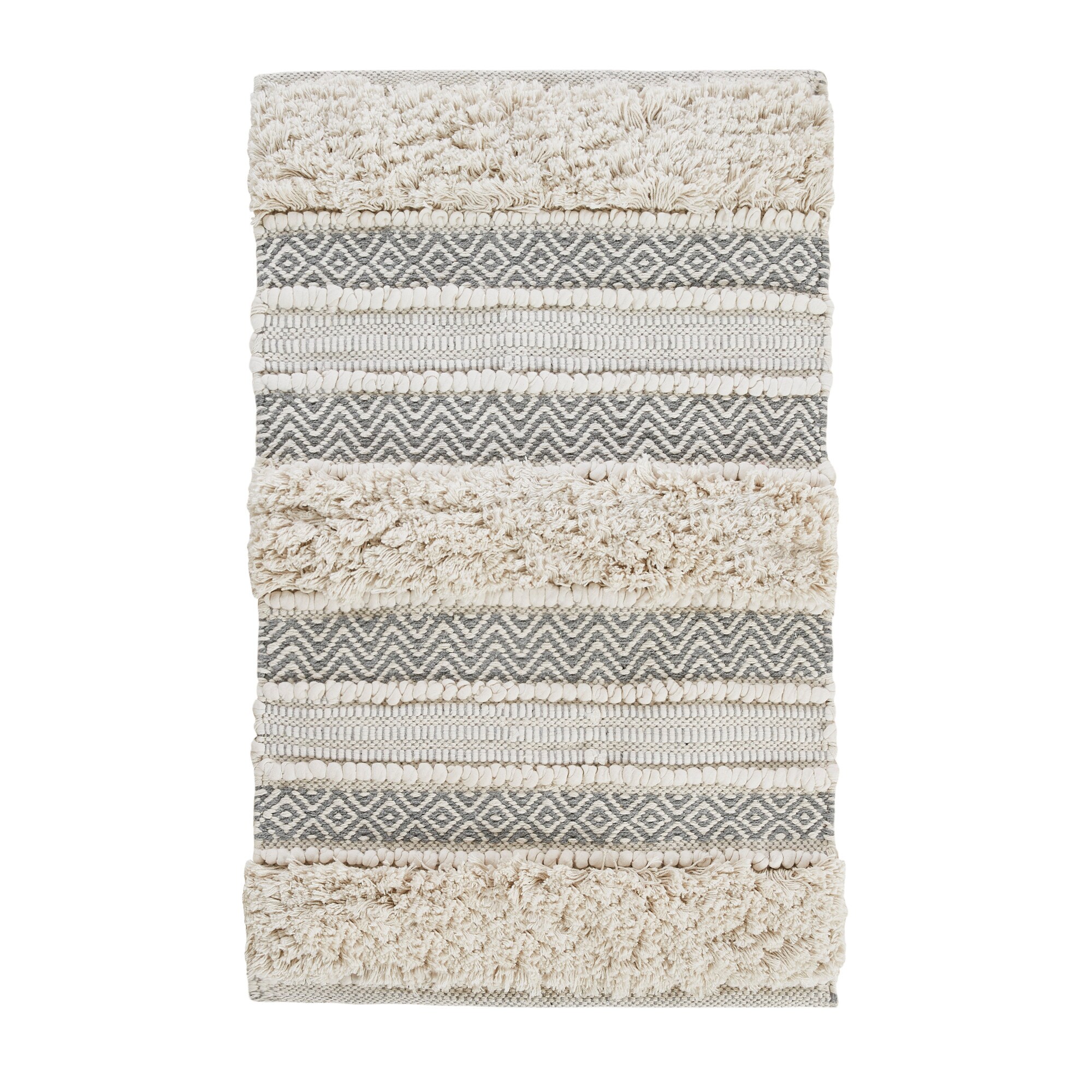 Nordic Shaggy Grey and Beige Patterned Bathroom Rug
