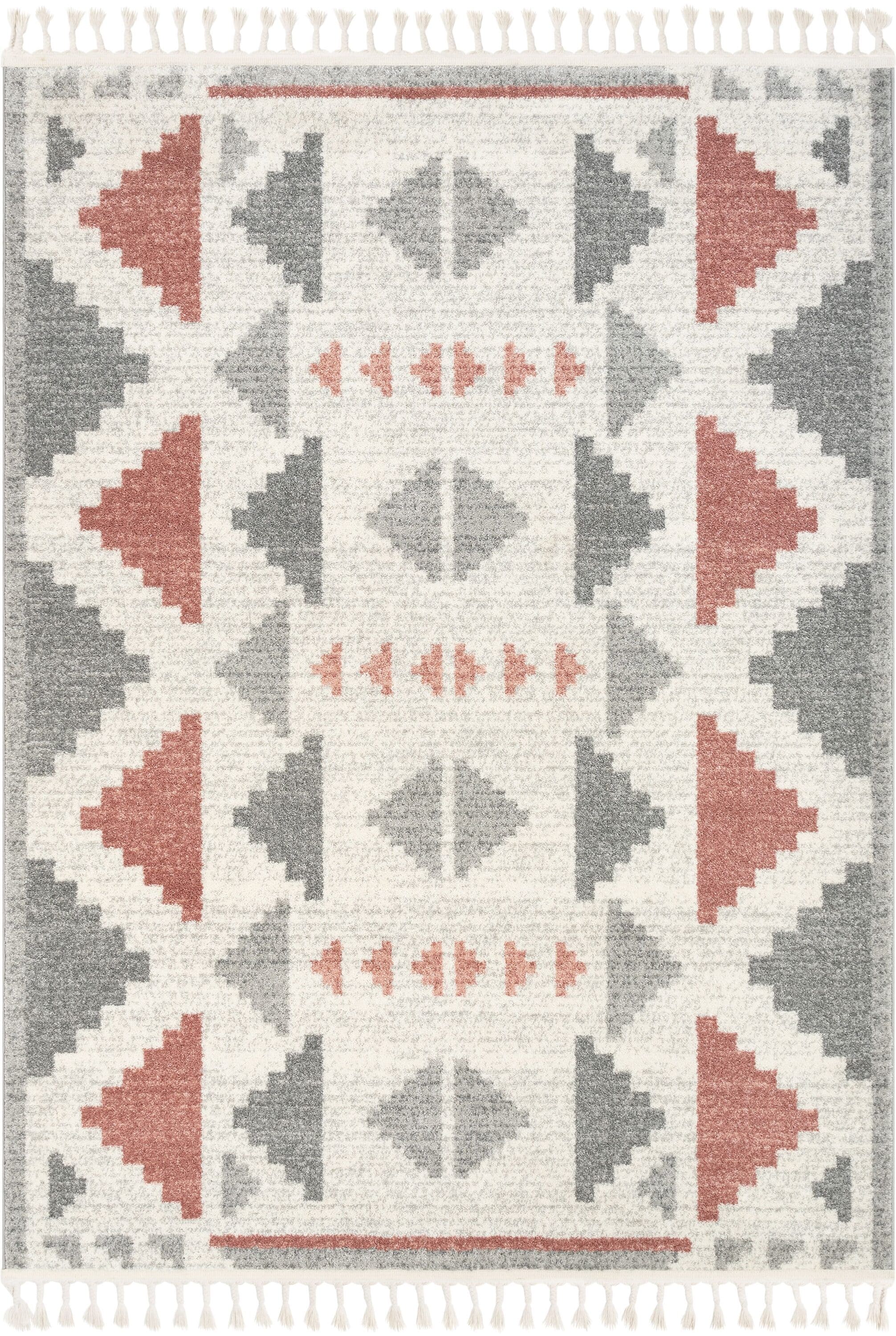 Blush and Gray Geometric Synthetic 5' x 7' Area Rug