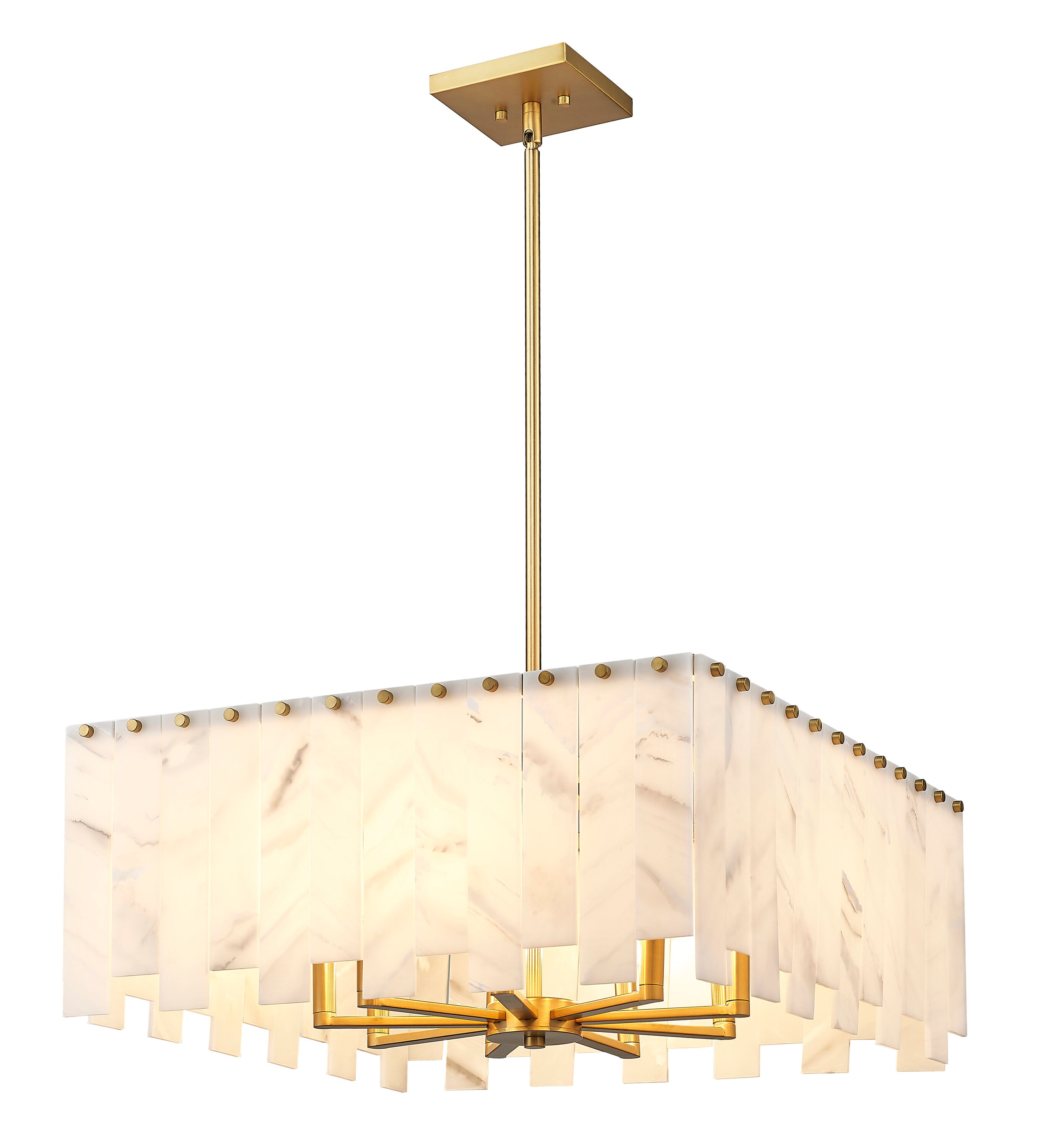 Viviana Art Deco Inspired 8-Light Rubbed Brass & Glass Pendant