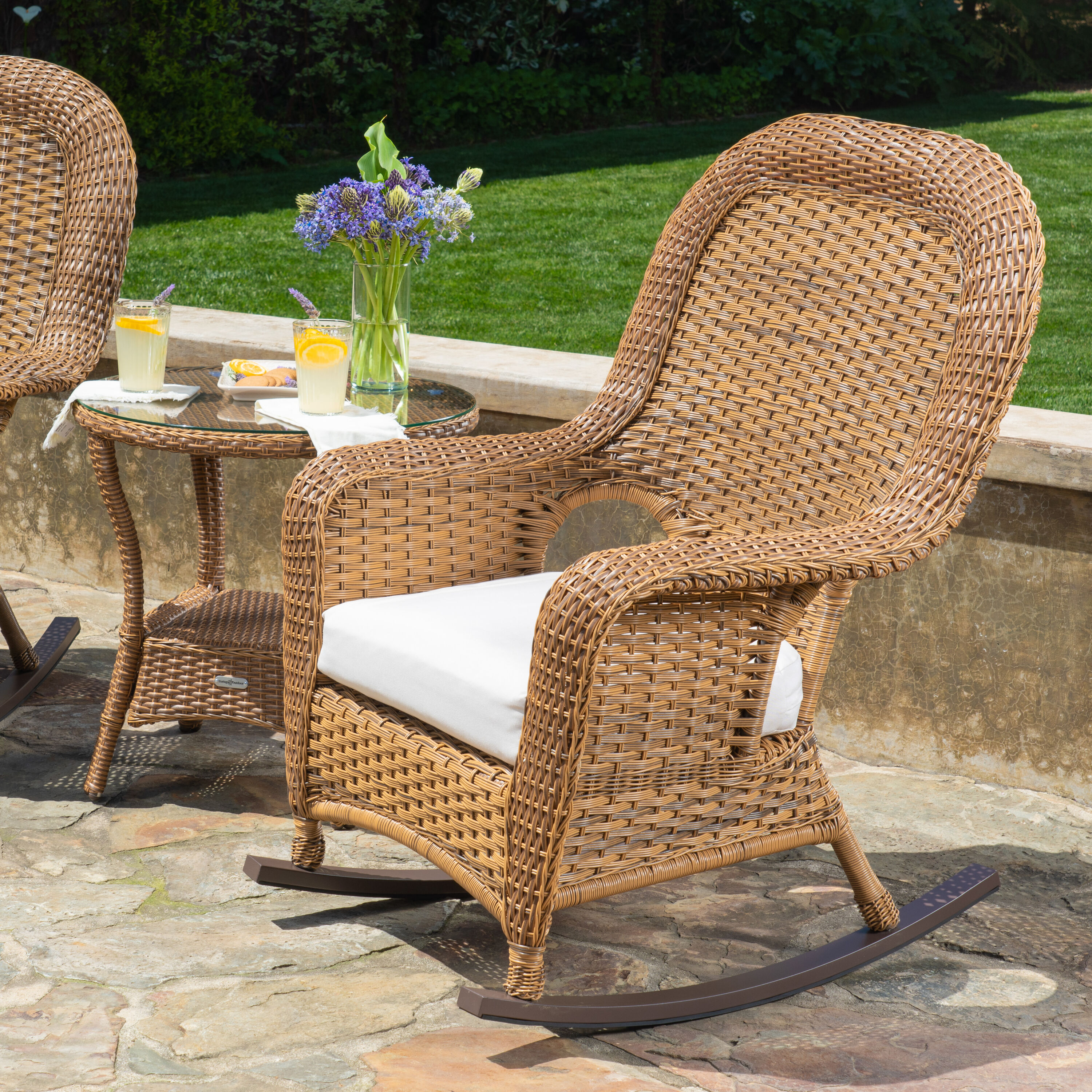 Tortuga Outdoor 40-6003-MO/CN Sea Pines Wicker Mojave Rocker Rocking Chair with Off-white Sunbrella Cushioned Seat