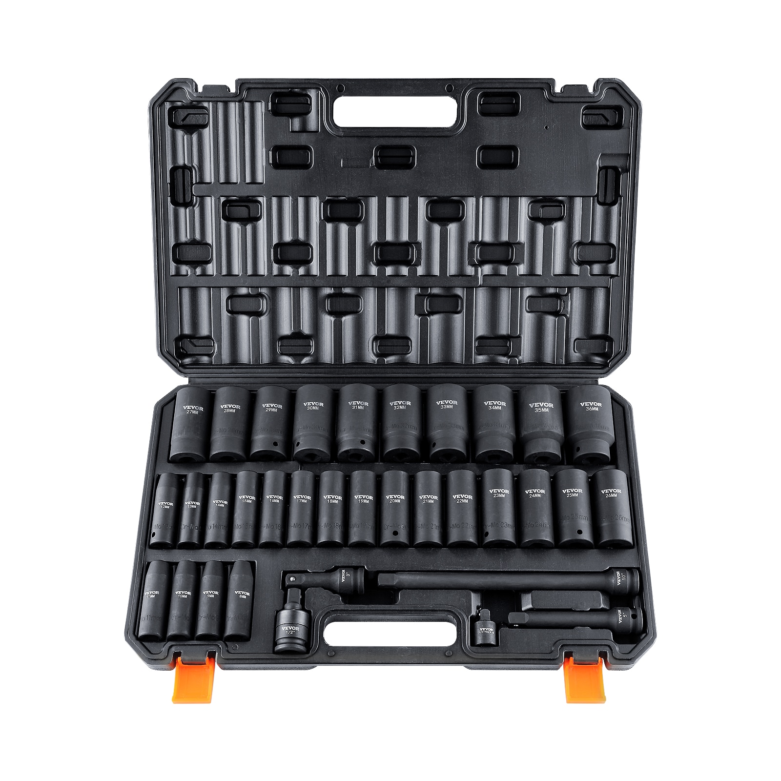 SKYSHALO CJTTZ12CRMO3448AJV0 1/2-IN Impact Sockets Set 34 -Piece Metric Set Drive Set 6-point Impact Socket Set