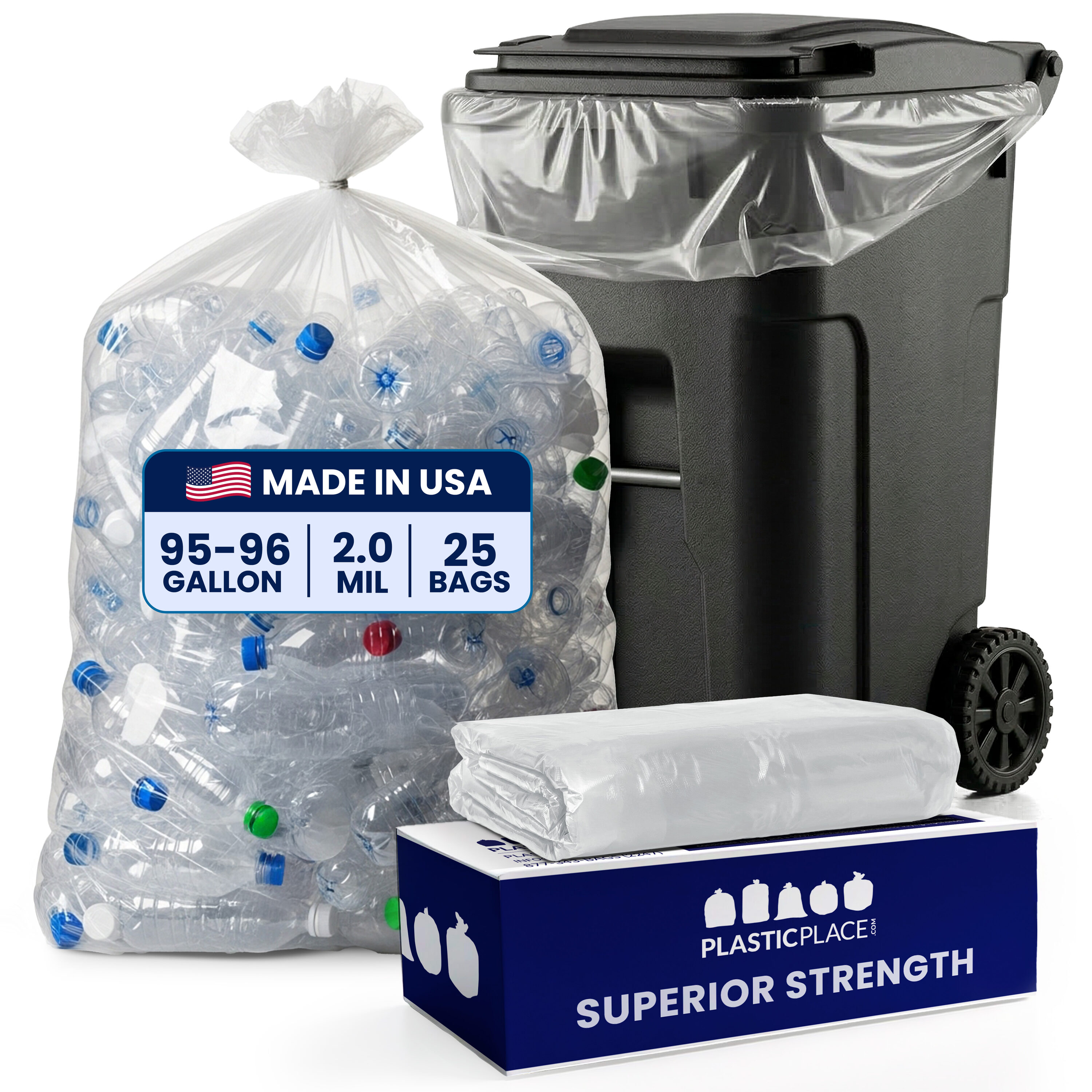 Plasticplace 96-Gallon Scent free Clear Outdoor Plastic Can Twist Tie Trash Bag 25 -Count #T95202CL