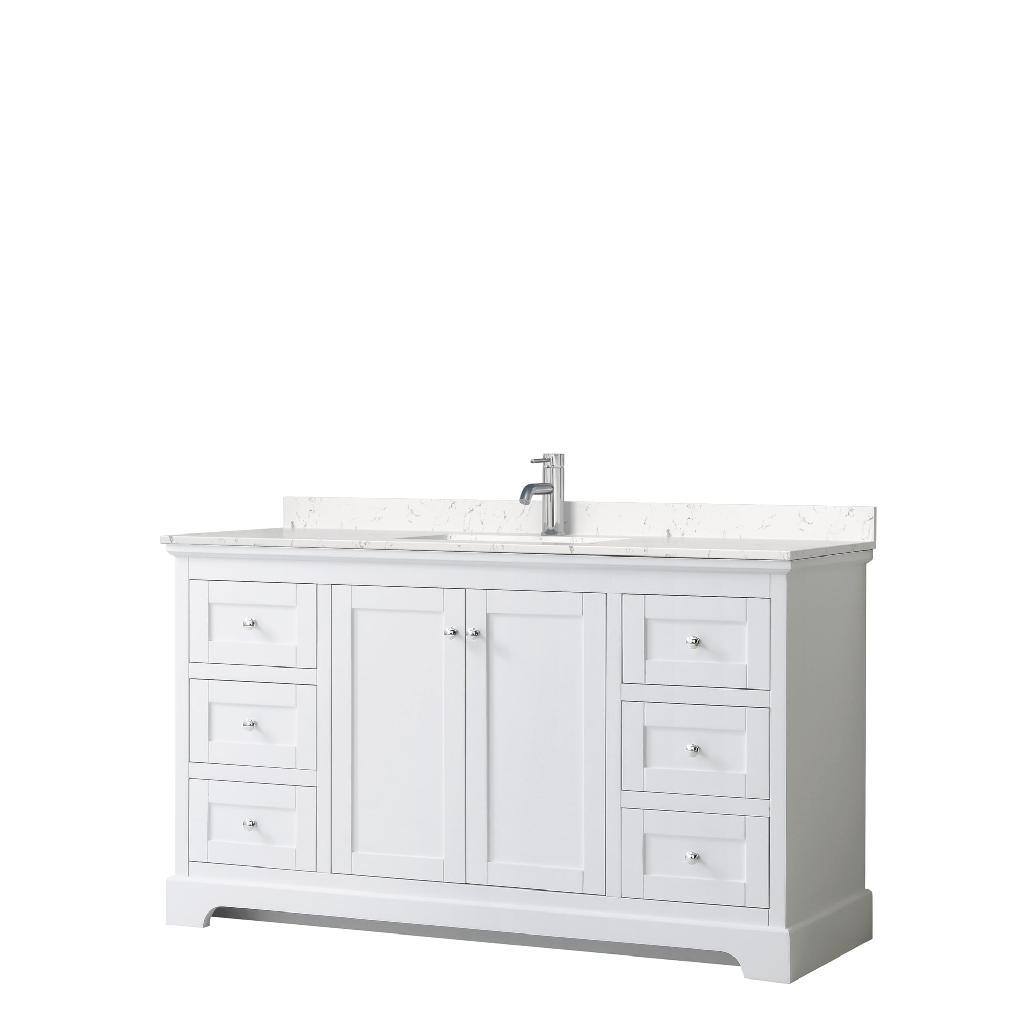Wyndham Collection WCV232360SWHC2UNSMXX Avery 60-in White with Polished Chrome Trim Undermount Single sink Bathroom Vanity with Carrara Cultured Marble Cultured marble Top