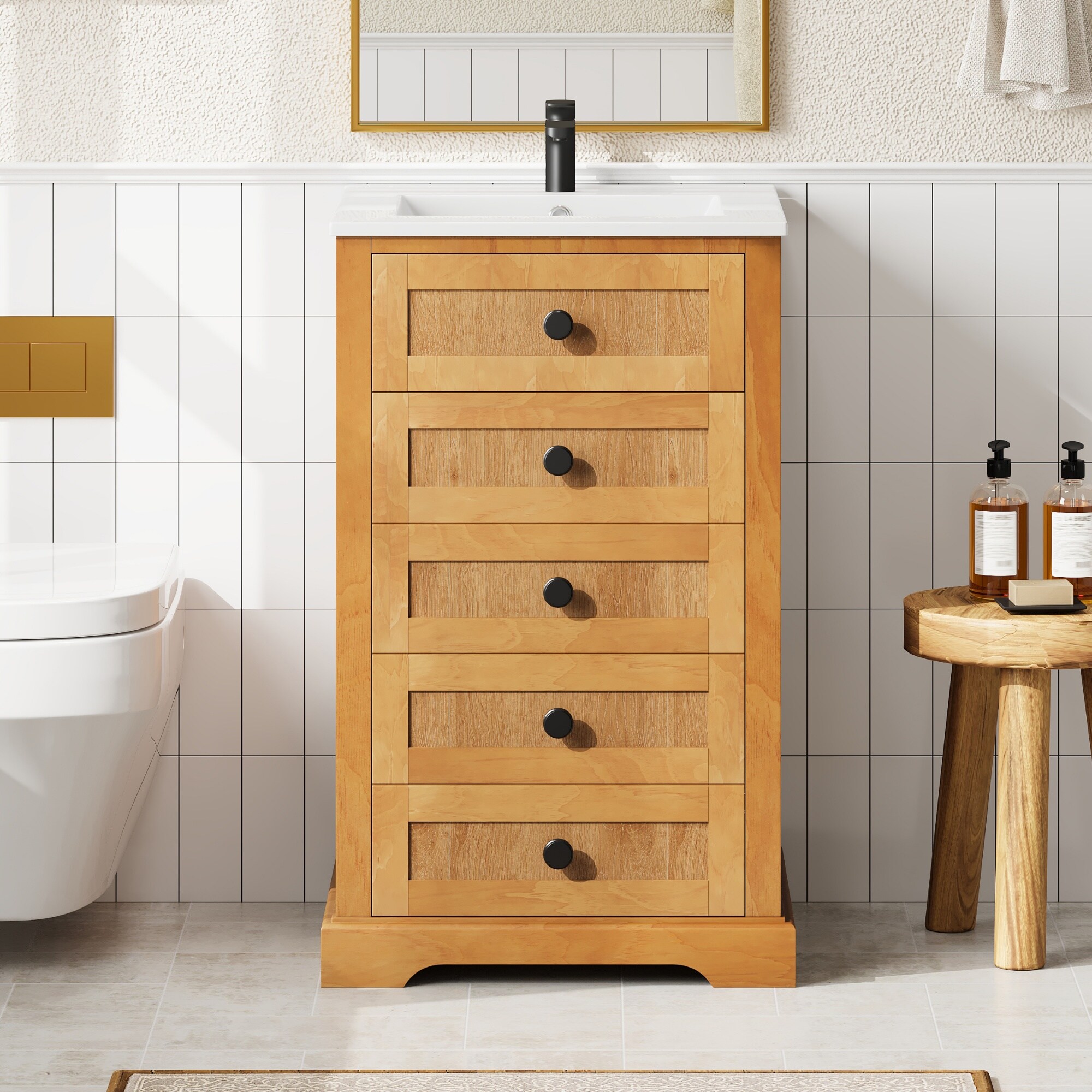 GLANZEND 18.3-in D x 20.1-in W x 33.7-in H Bathroom Vanity Solid Wood ...