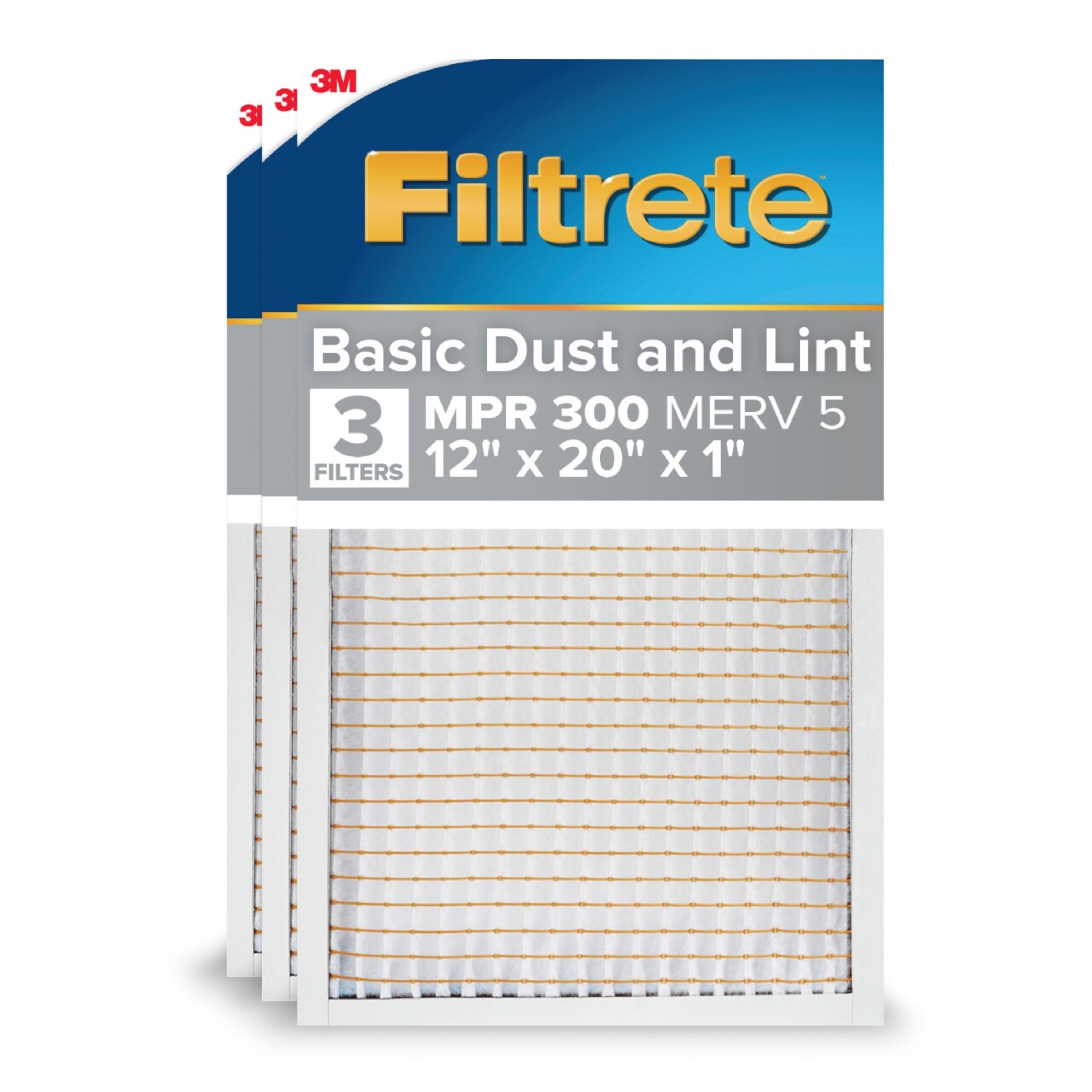 Filtrete 319DC-3PK-4 12 x 20 x 1 MERV 5 300 MPR Basic Dust and Lint Electrostatic Air Filter 3 -Pack