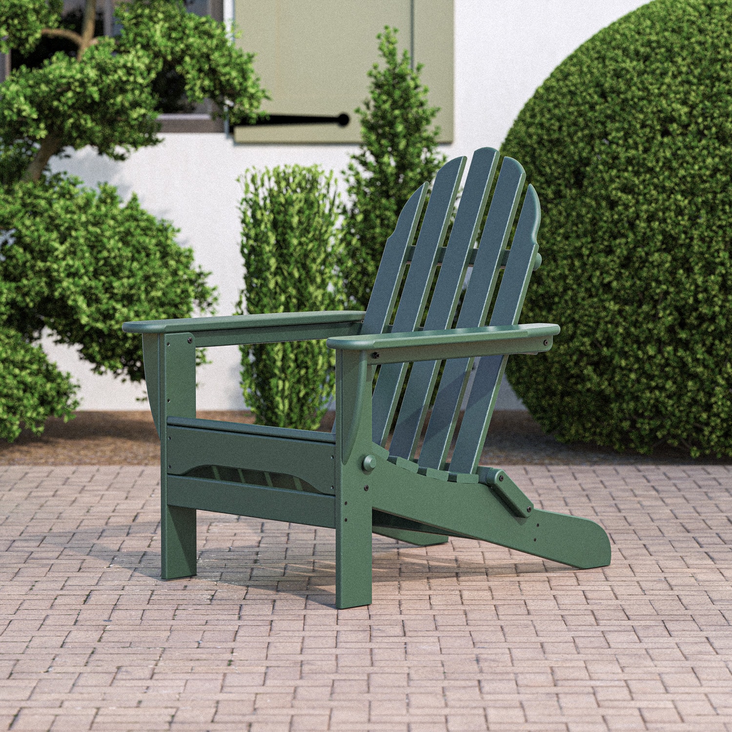 POLYWOOD AD5030GR Classic Adirondack Green HDPE Frame Stationary Adirondack Chair with Slat Seat
