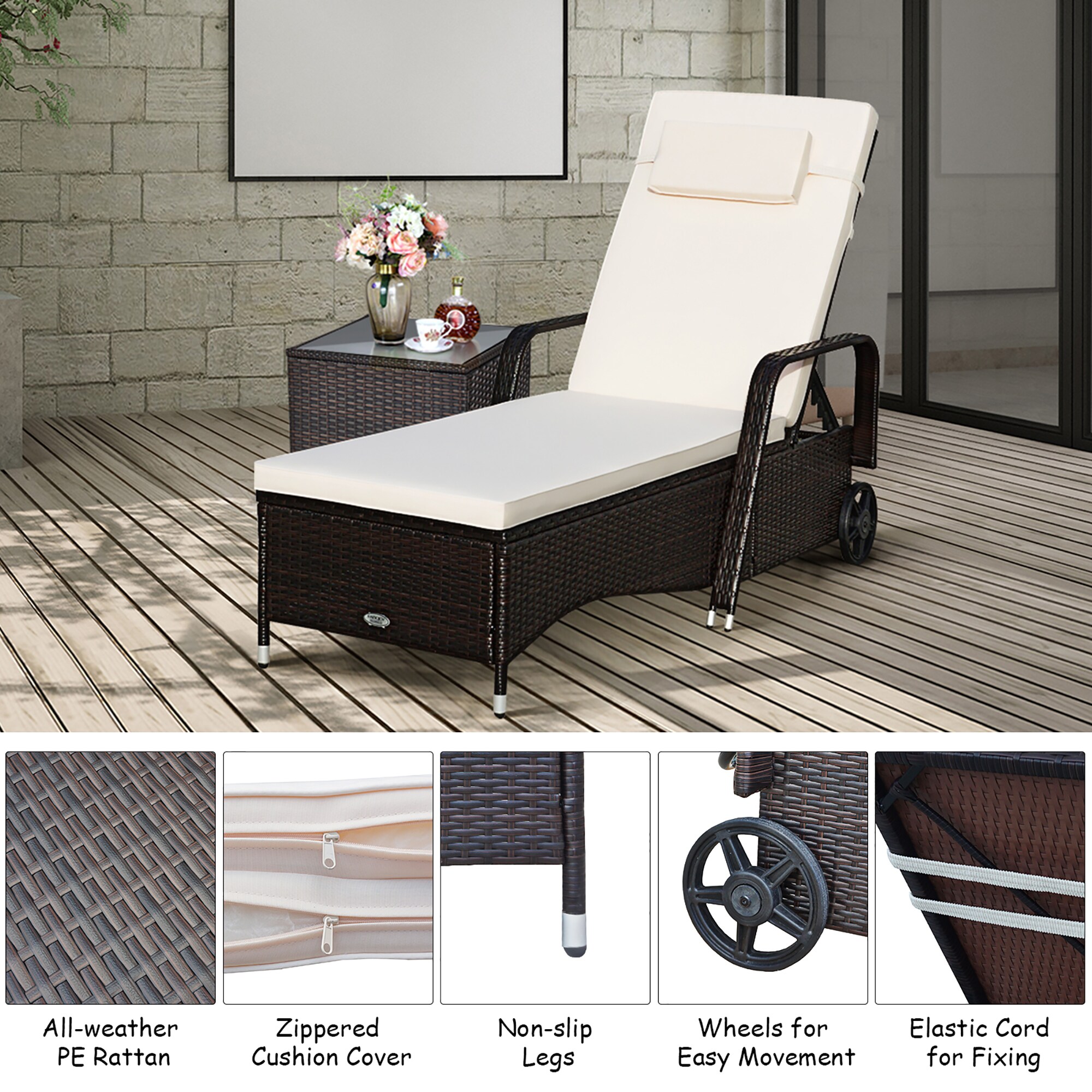 Modern Black Steel Chaise Lounge with White Cushions