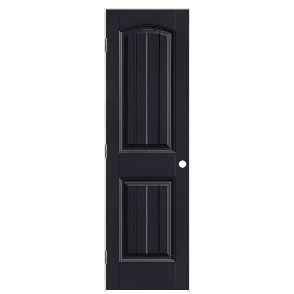 Masonite 1443826 24-in x 80-in Midnight Solid core 2-panel round top plank Right hand Smooth Prefinished Molded composite Flat Jamb Single Prehung Interior Door
