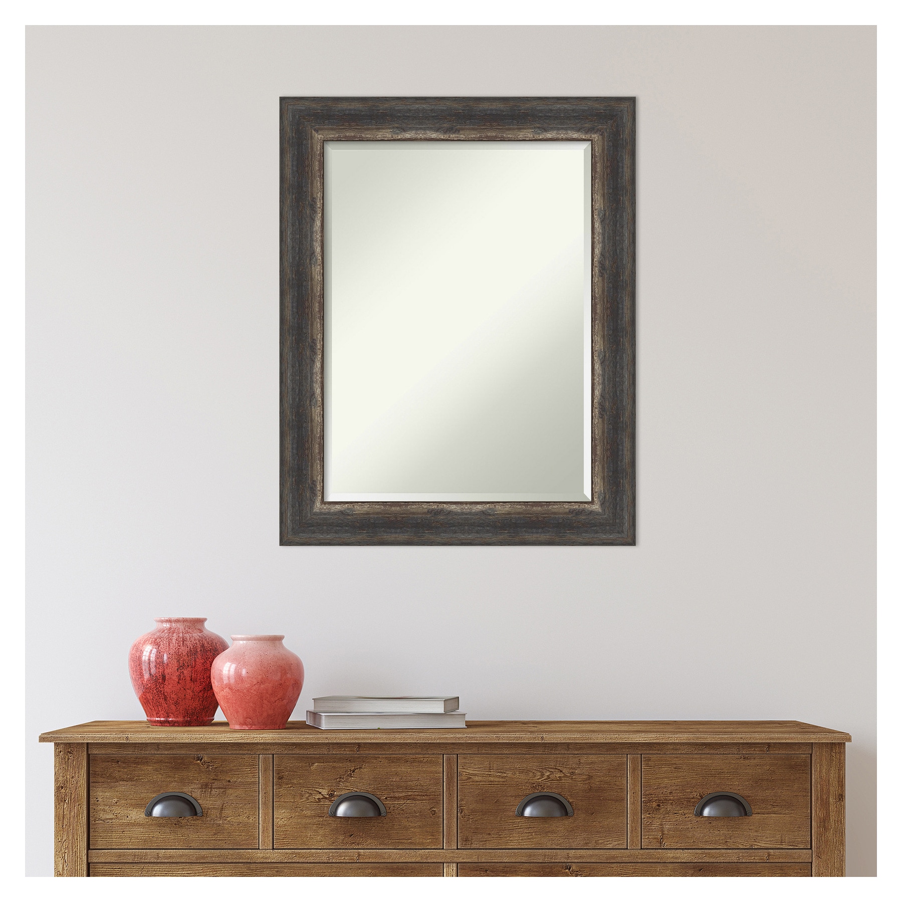 Bronze and Wood Rustic Full Length Rectangular Wall Mirror