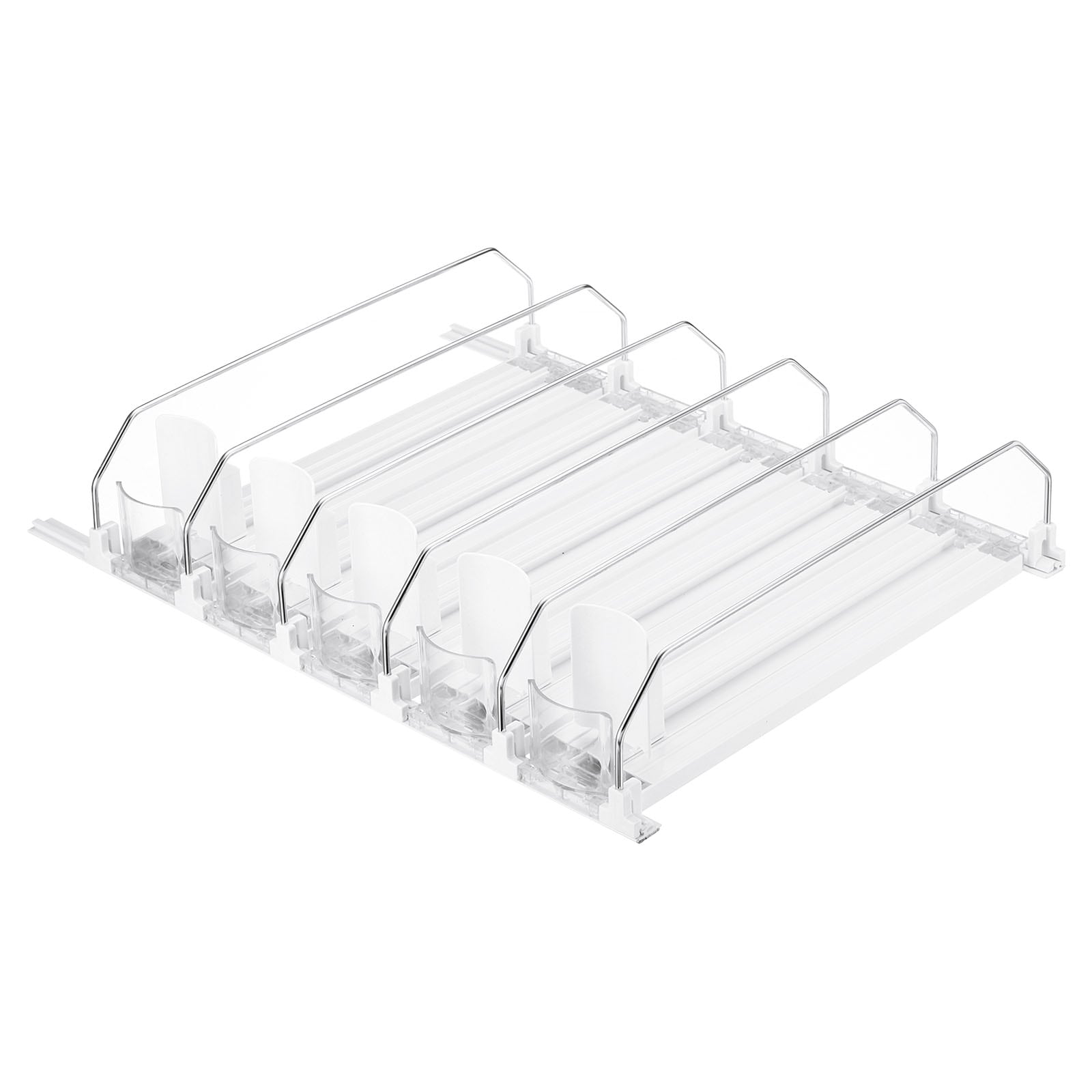 Unique Bargains 5pcs Soda Can Organizer for Refrigerator Self-Pushing Drink Organizer for Fridge Width Adjustable Drink Dispenser Beverage Pusher For Pantry Vending Machine White